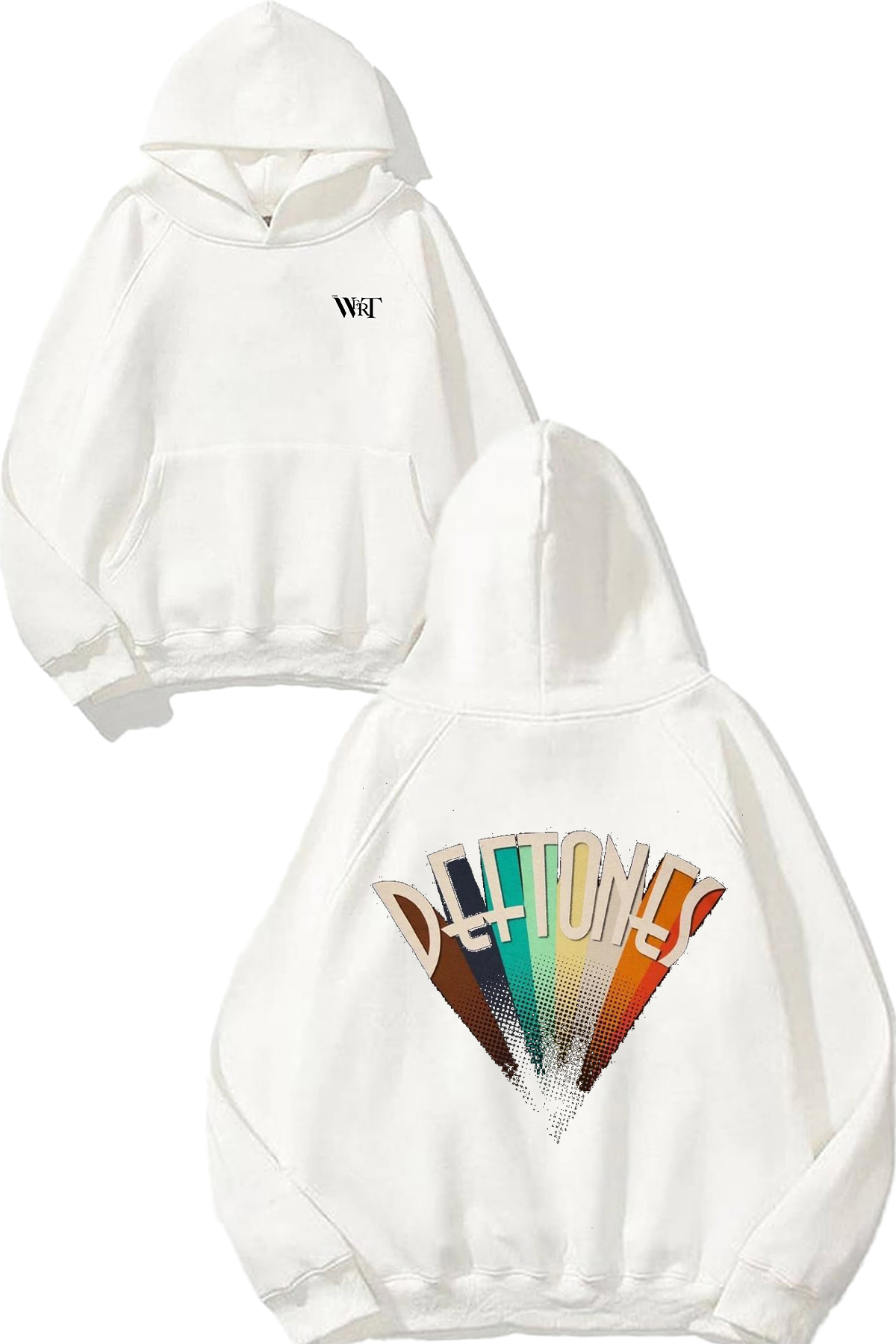 THEWERT Deftones Colorful Design Back Printed White Hooded Sweatshirt