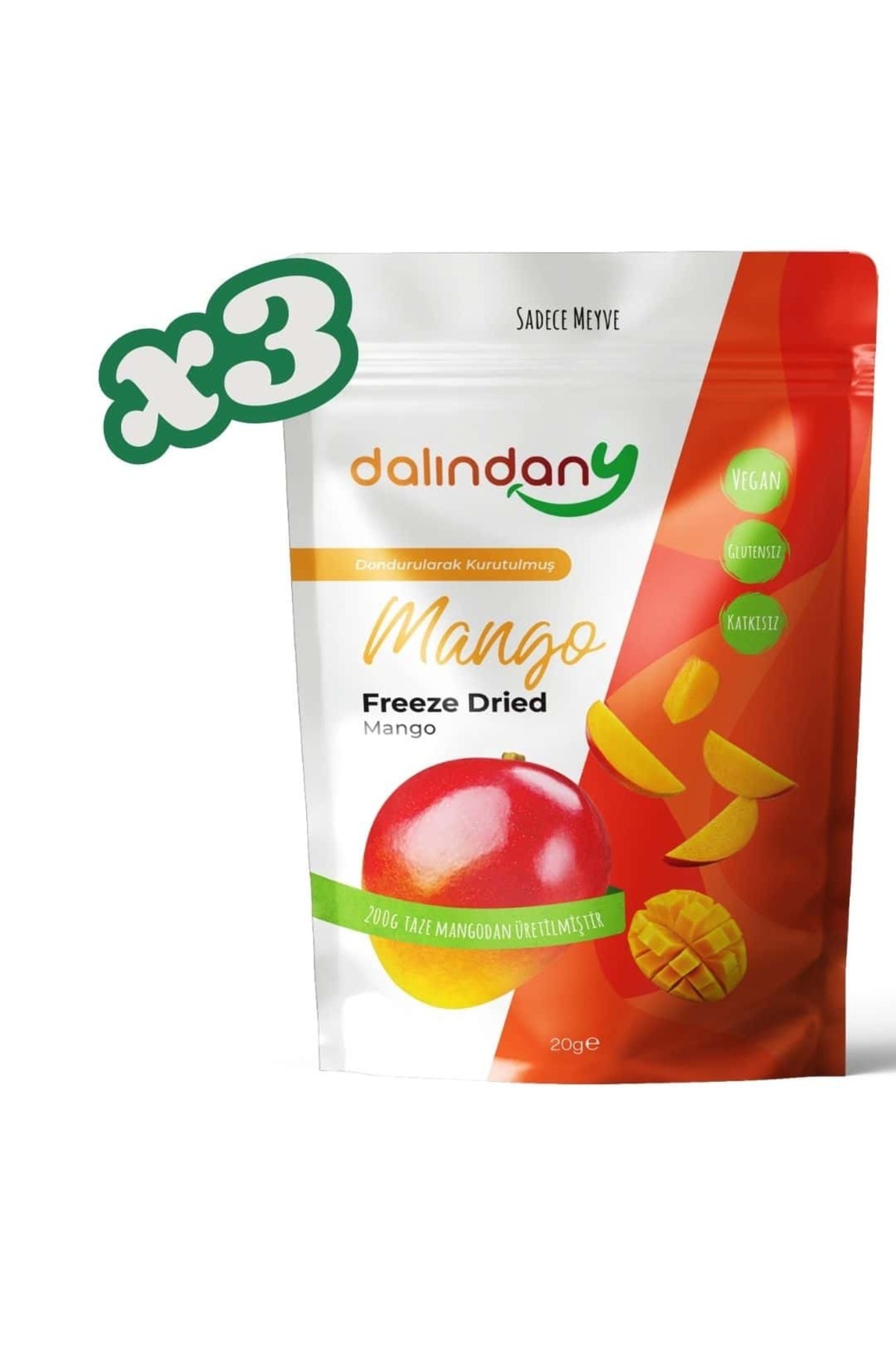 Dalindany Dondurularak Kurutulmuş Mango Dilimleri 20 Gram X3