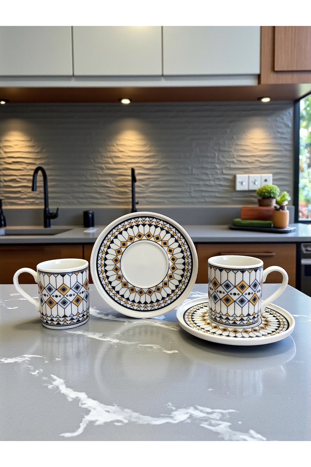 ferayhome Porselen Kahve Fincan Seti 2 Kişilik Kere İlizyon Desen ...