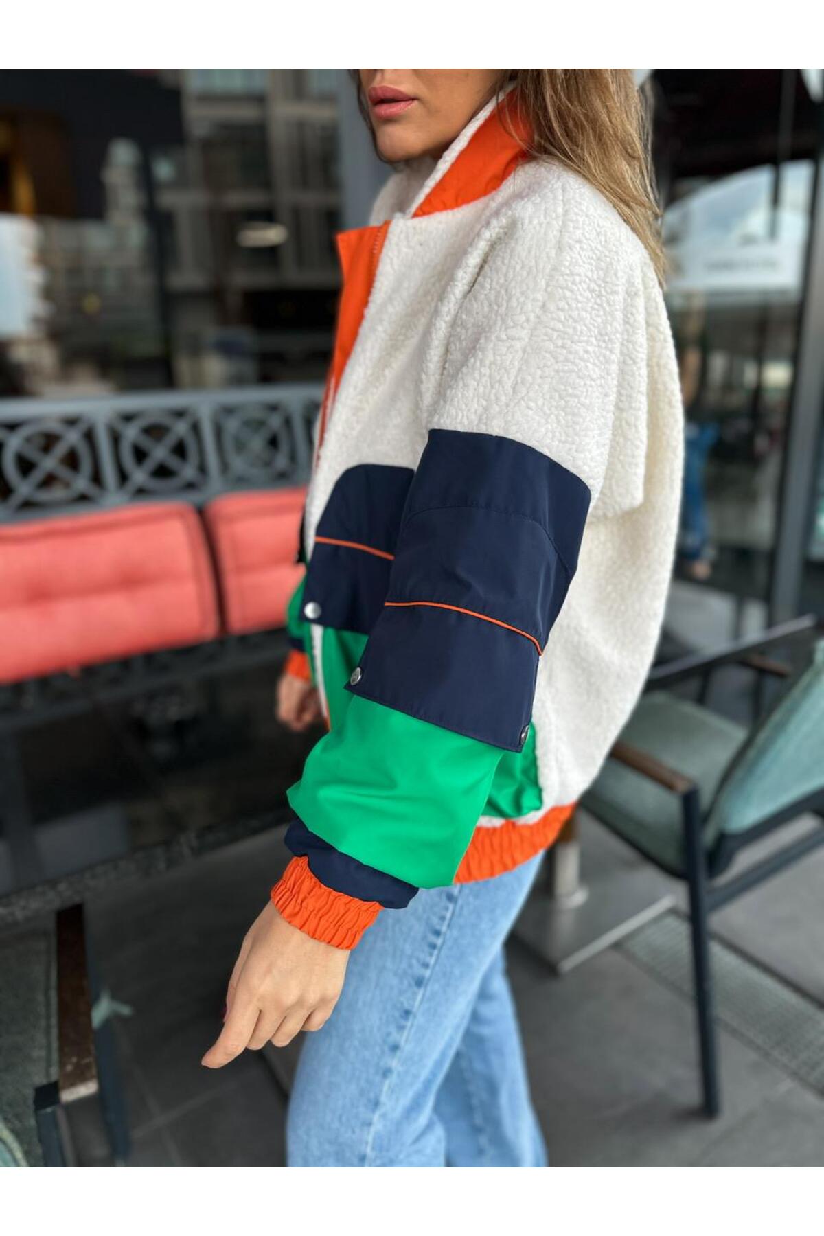 Zerrincan Giyim  Krem Çok Renkli Marka Model Mont - Görsel 7