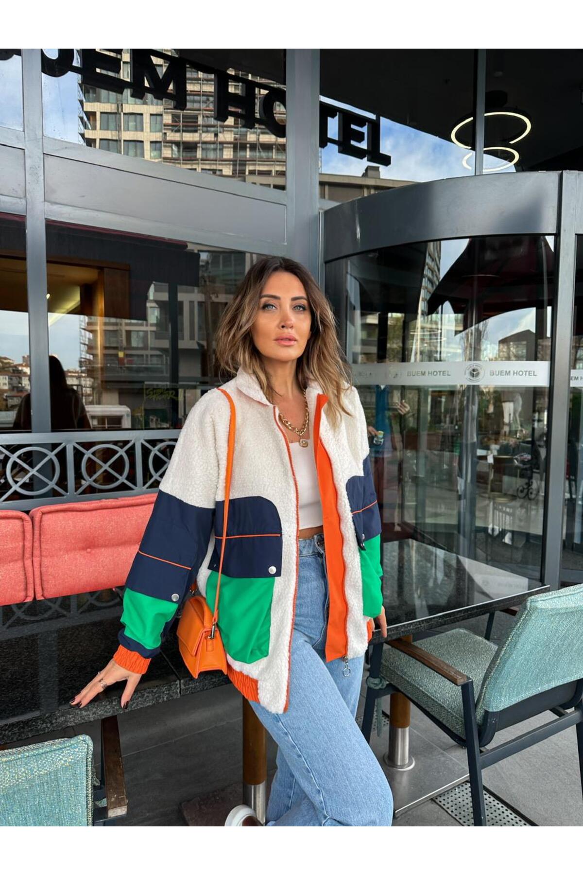 Zerrincan Giyim  Krem Çok Renkli Marka Model Mont - Görsel 8