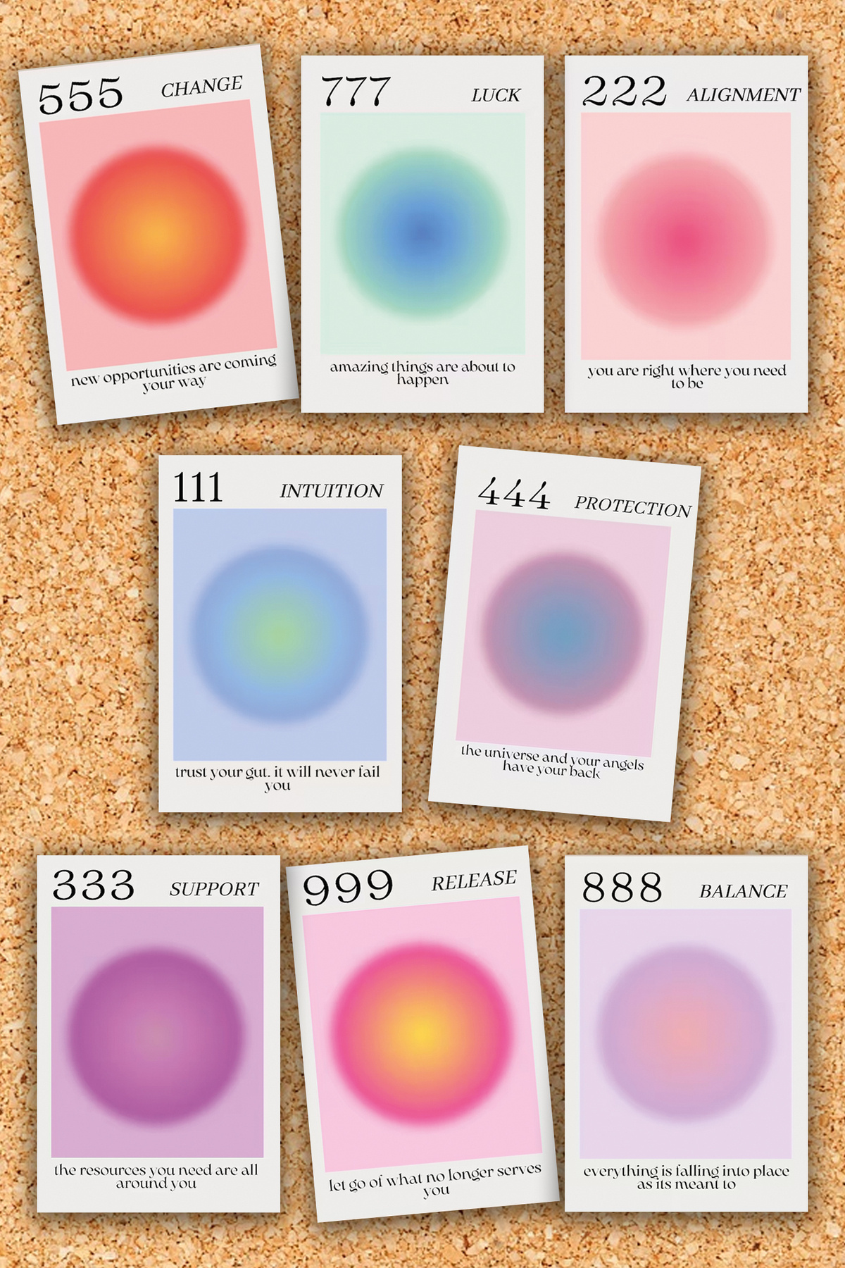 Pankart Evi 8 adet Motto Angel Numbers Kart Seti - Olumlama Sayı Sekans Manifest Melek Sayıları Numeroloji