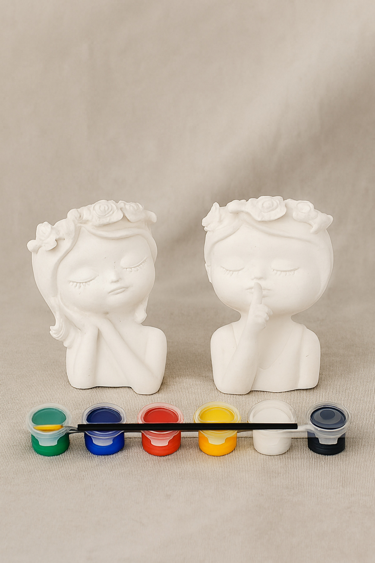 HBNC Çiçek Taçlı El Yapımı Biblo Seti + Boya Hediyeli – Kendin Boya, Kendi Tasarımını Yarat