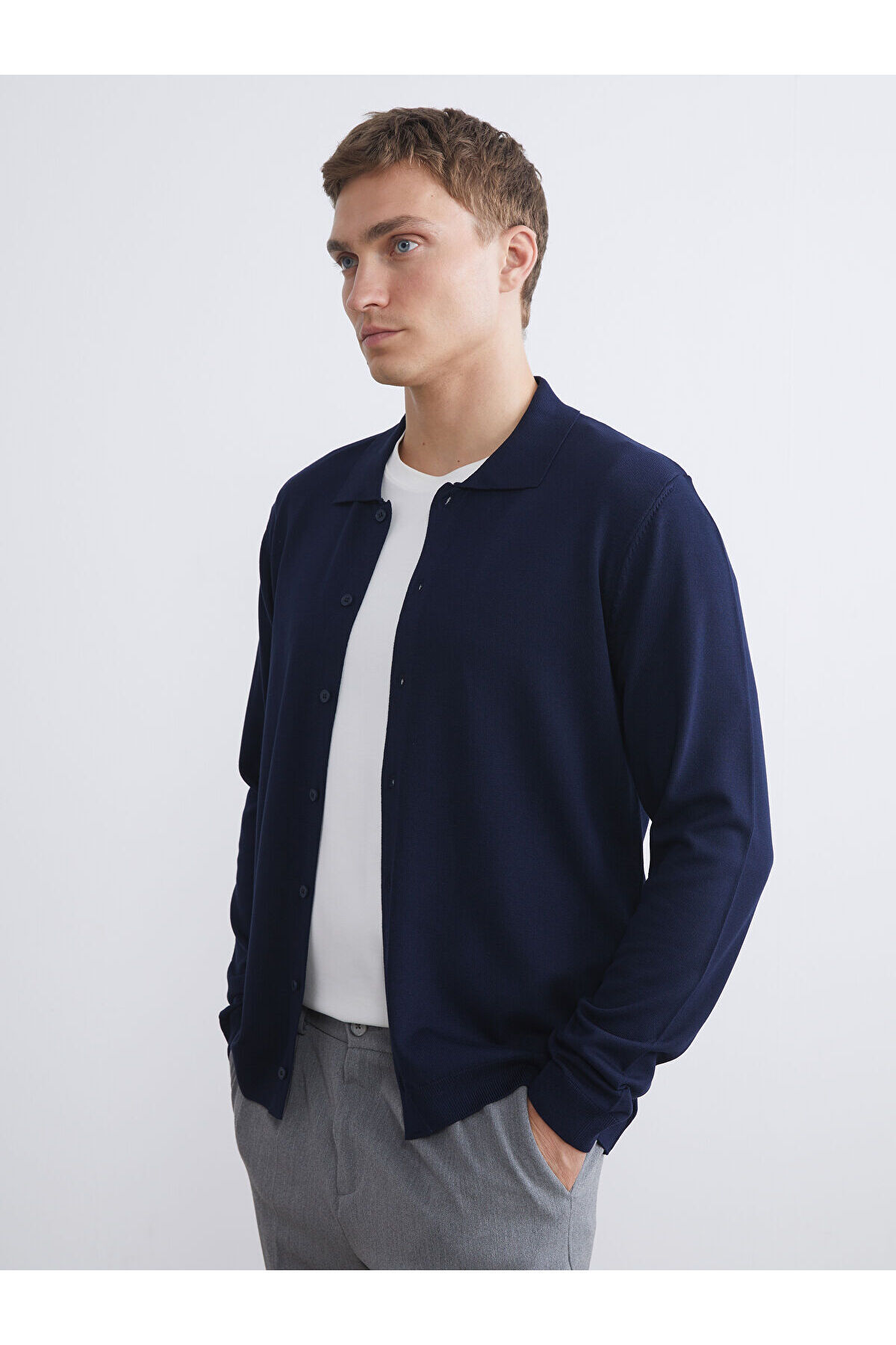 ال سی وایکیکی ژاکت بافتنی مردانه یقه پولو طرح استاندارد سرمه‌ای سرمه‌ای