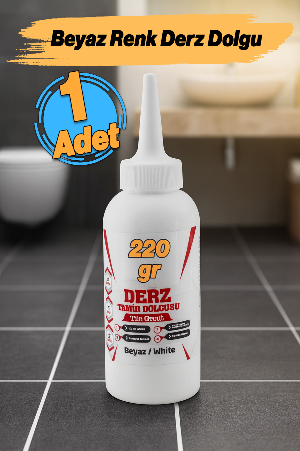 Badem10 Beyaz Renk (220 Gr) Hazır Derz Dolgu Fayans Seramik Mermer Yer Zemin için Tamir Yenileme Dolgusu