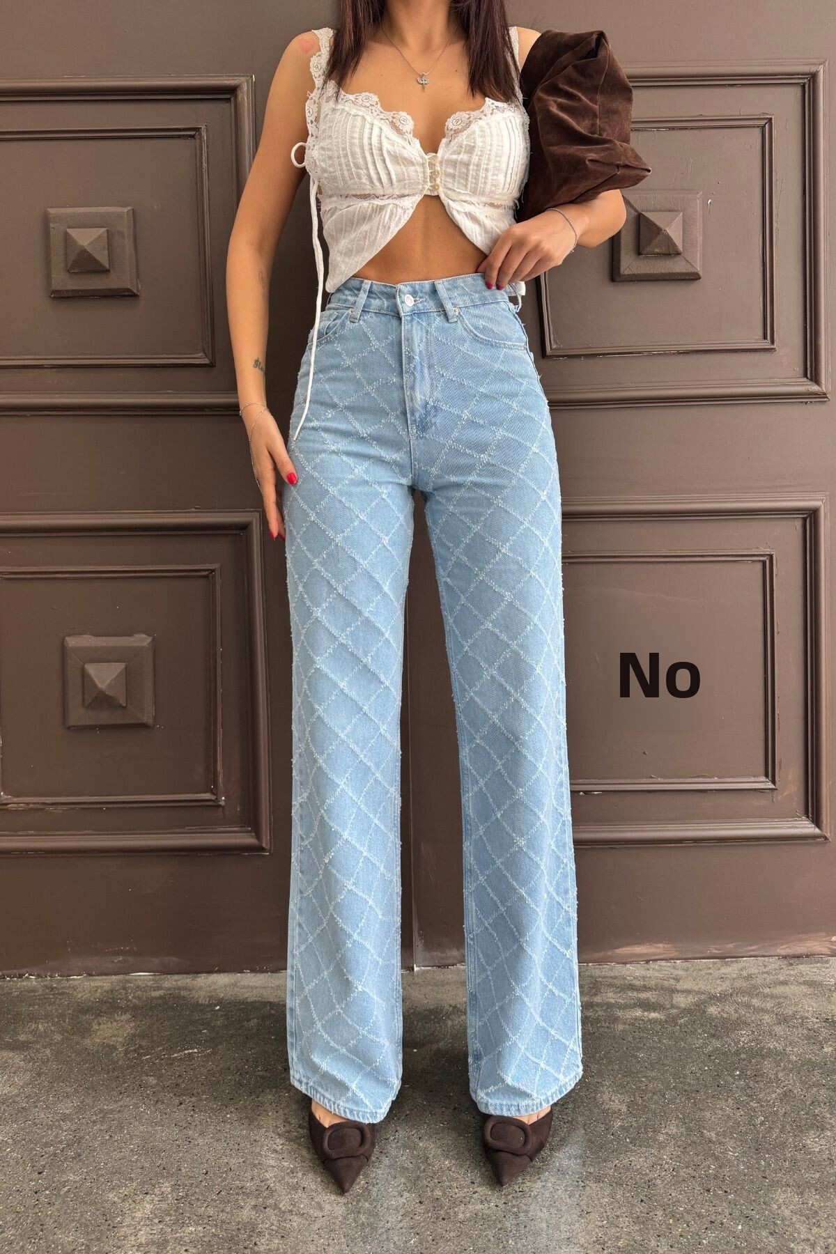 XRAY JEANS Dámske vzorované voľné nohavice Ice Blue Palazzo Jeans