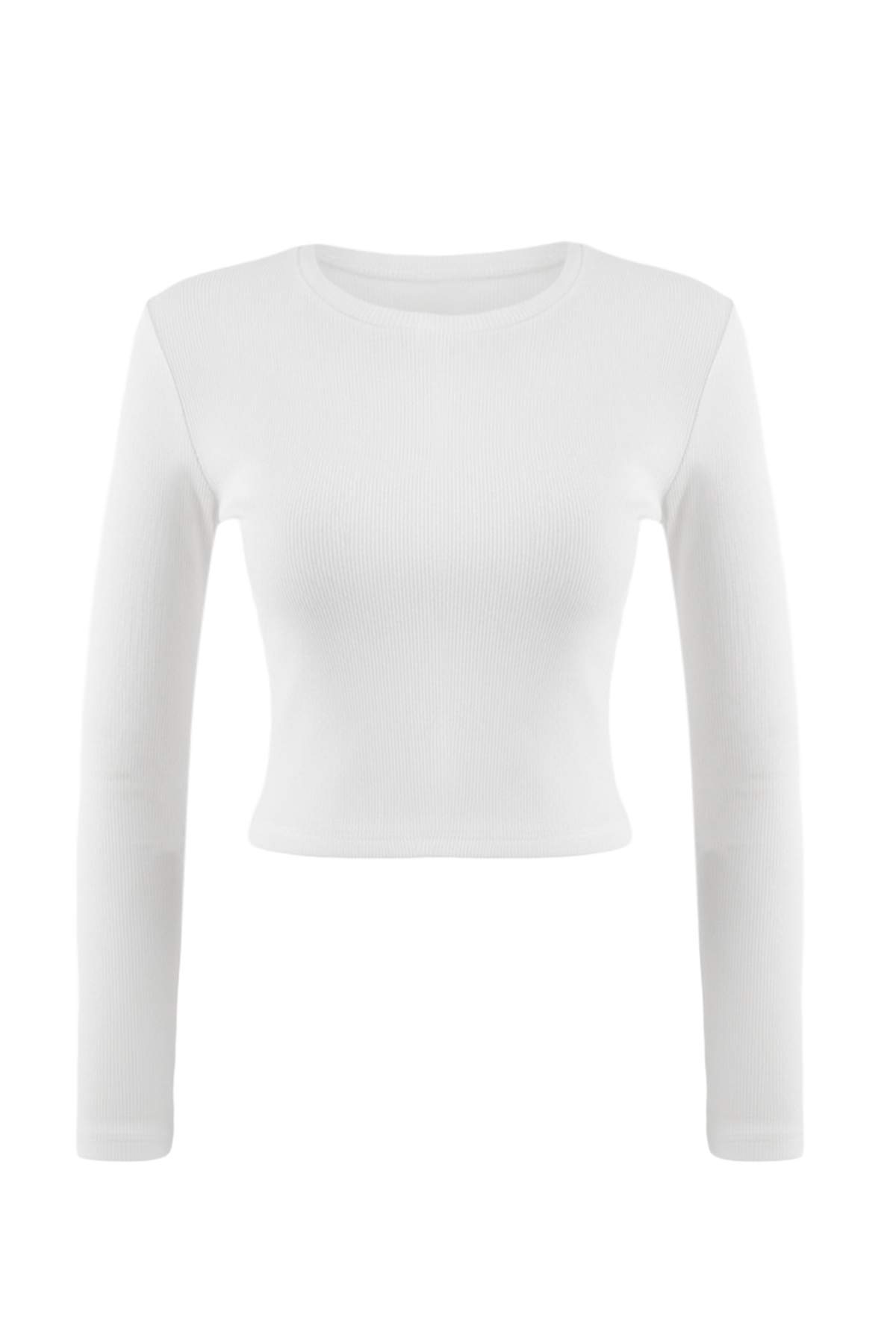 Trendyolmilla  Siyah-Beyaz 2'li Paket Fitted/Vücuda Oturan Bisiklet Yaka Crop Fitilli Esnek Örme Bluz TWOAW22BZ0331 - Görsel 23