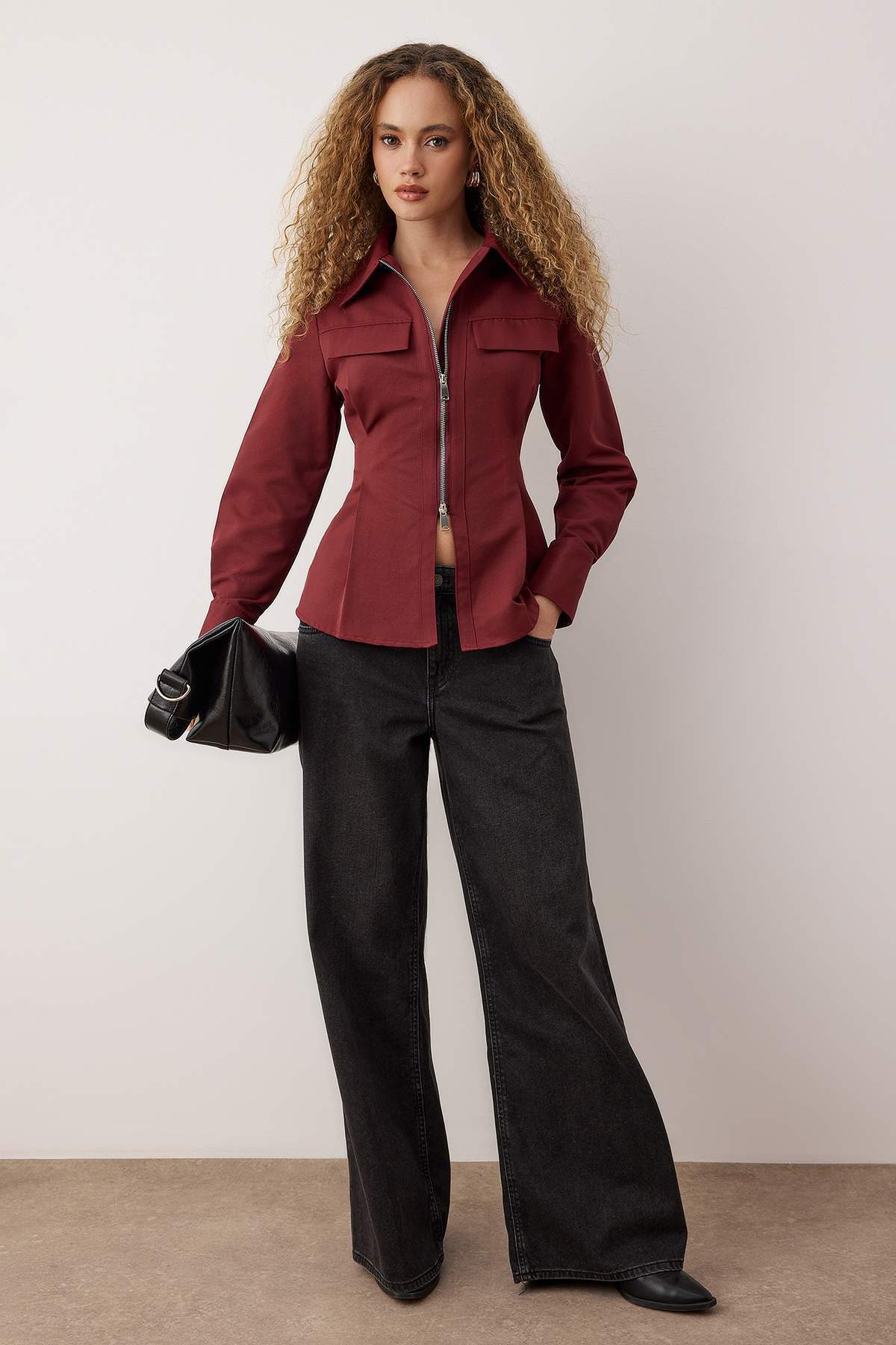 Trendyolmilla  Bordo Fermuar Detaylı Gömlek TWOAW26GO00044