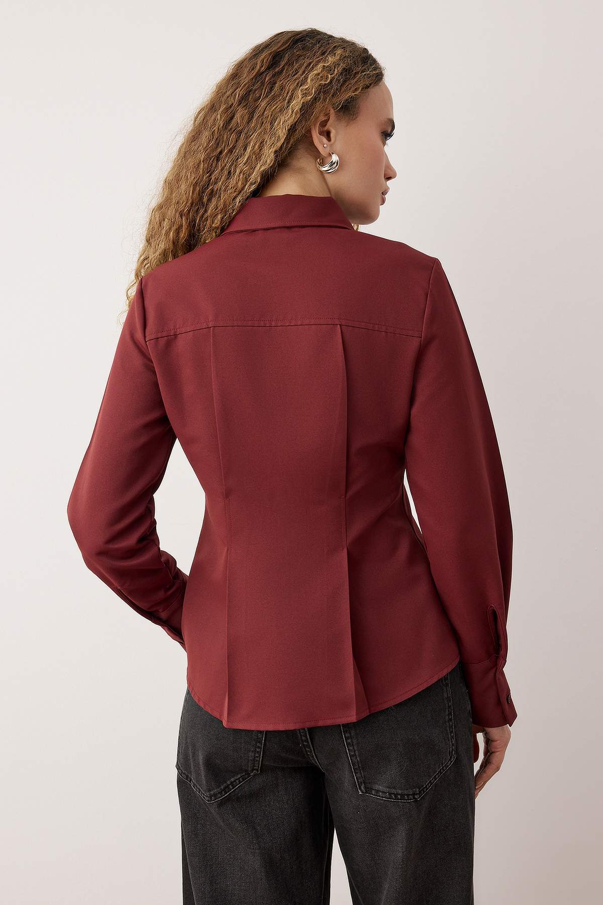 Trendyolmilla  Bordo Fermuar Detaylı Gömlek TWOAW26GO00044 - Görsel 4