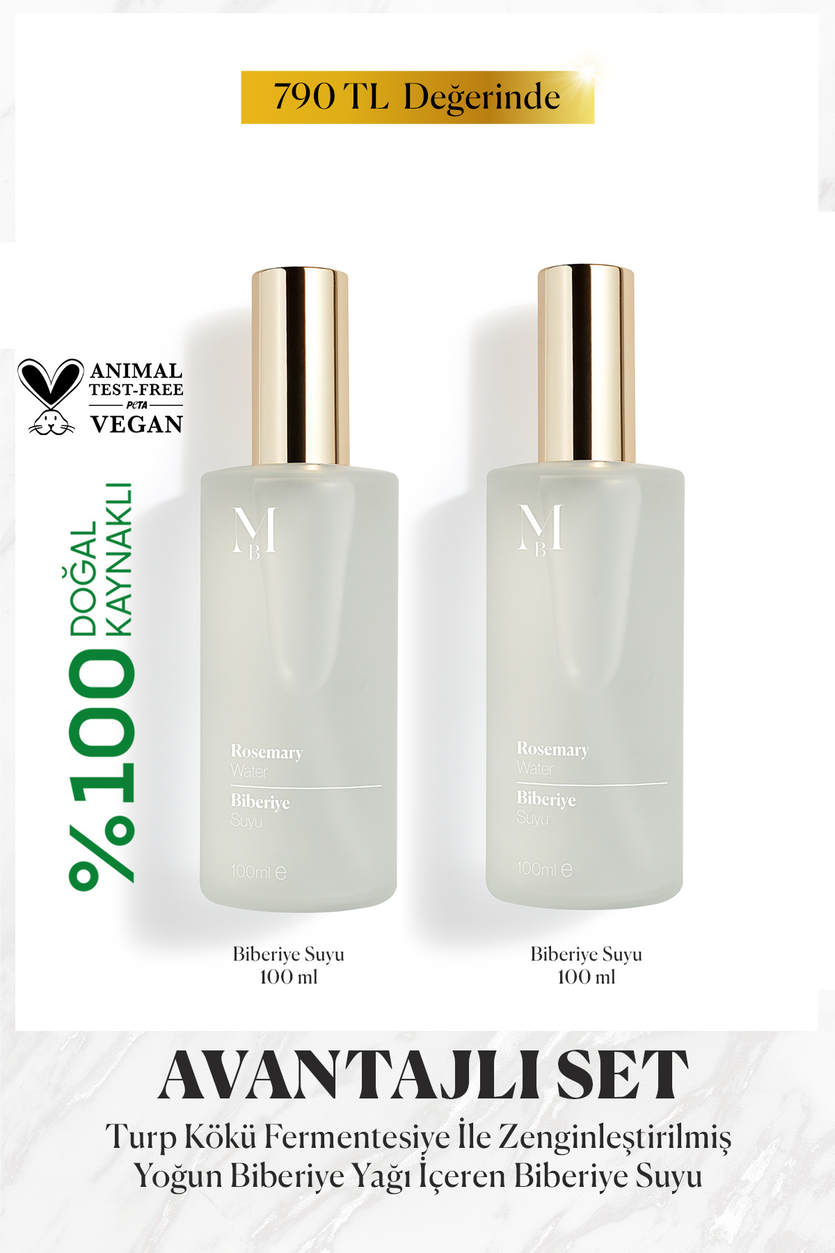 MİSBAHÇE Biberiye Suyu Dökülme Karşıtı & Saç Uzamasını Destekleyici Saç Toniği 100 mL 2'li SET