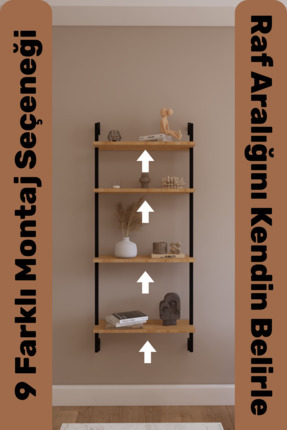 Phobia Solto Home OB4-14 Duvara Monte Modüler 4 Raflı Siyah Metal Kitaplık-Me...