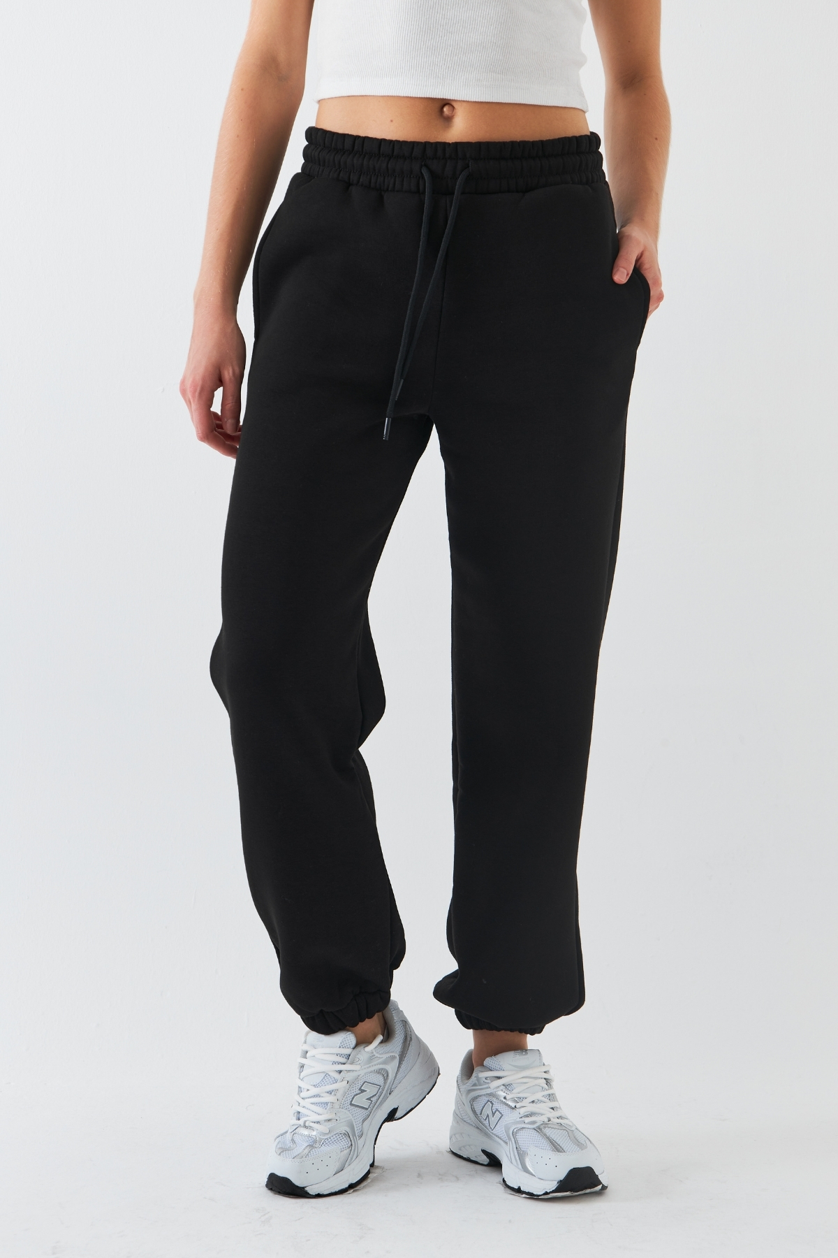 The Champ Clothing Oversize Unisex Eşofman Altı Siyah, 3 İplik Şardonlu, Paça-Bel Lastikli, Cepli, Modern Rahat Kesim görsel 4