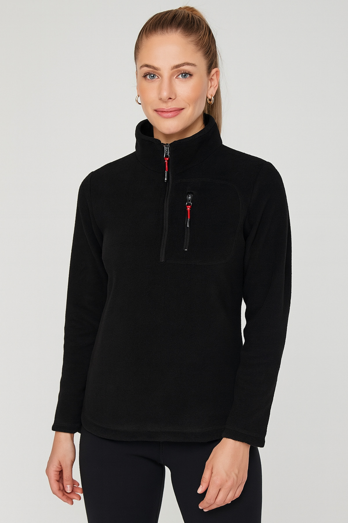 GENIUS STORE Store Kadın Polar Yarım Fermuarlı Outdoor Cepli Spor Polar