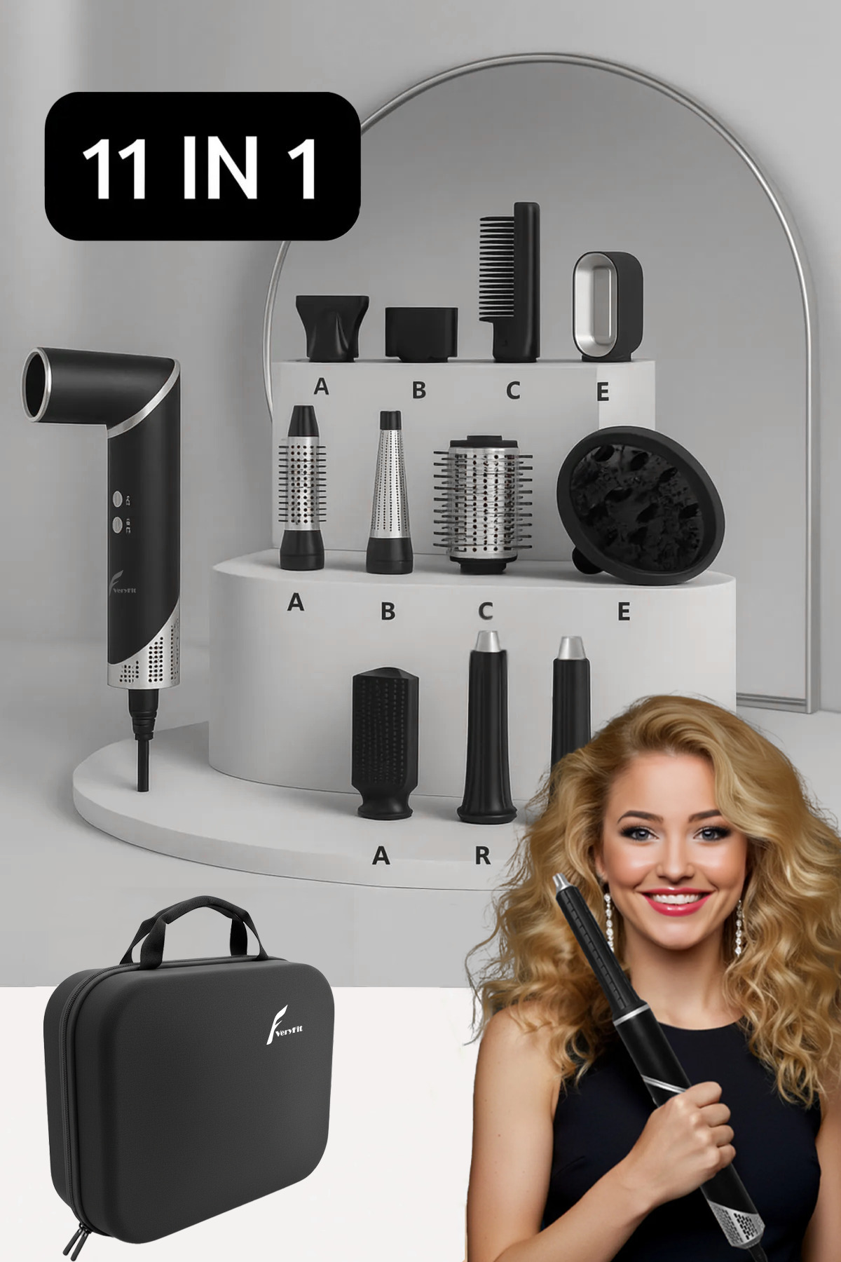 VERYFİT 11 In 1 Multi Styler Hava Üflemeli Saç Şekillendirme Kurutma Çok Fonksiyonlu Ultra Set
