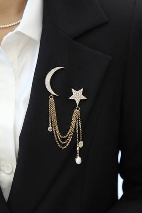 Fatma yaşar Ay Yıldız Incili Broş