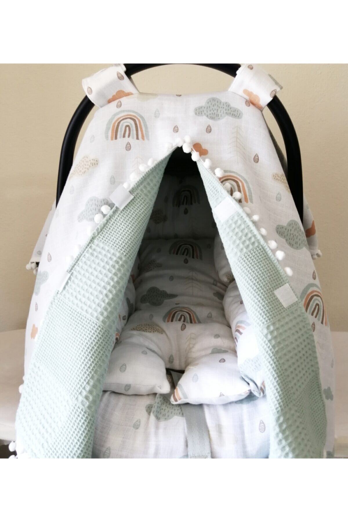 BabyLifeHome Pikeli Muslin Kumaştan Puset Örtüsü Minderi Ve Çarşafı fotoğrafı 2 (önizleme)