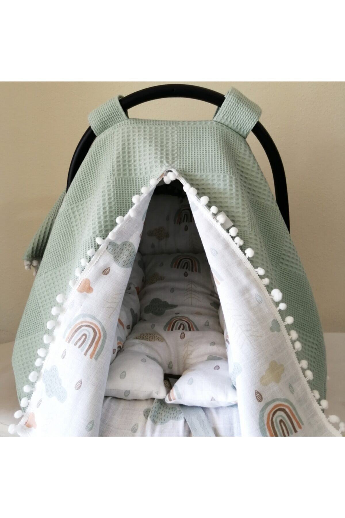 BabyLifeHome Pikeli Muslin Kumaştan Puset Örtüsü Minderi Ve Çarşafı fotoğrafı 3 (önizleme)