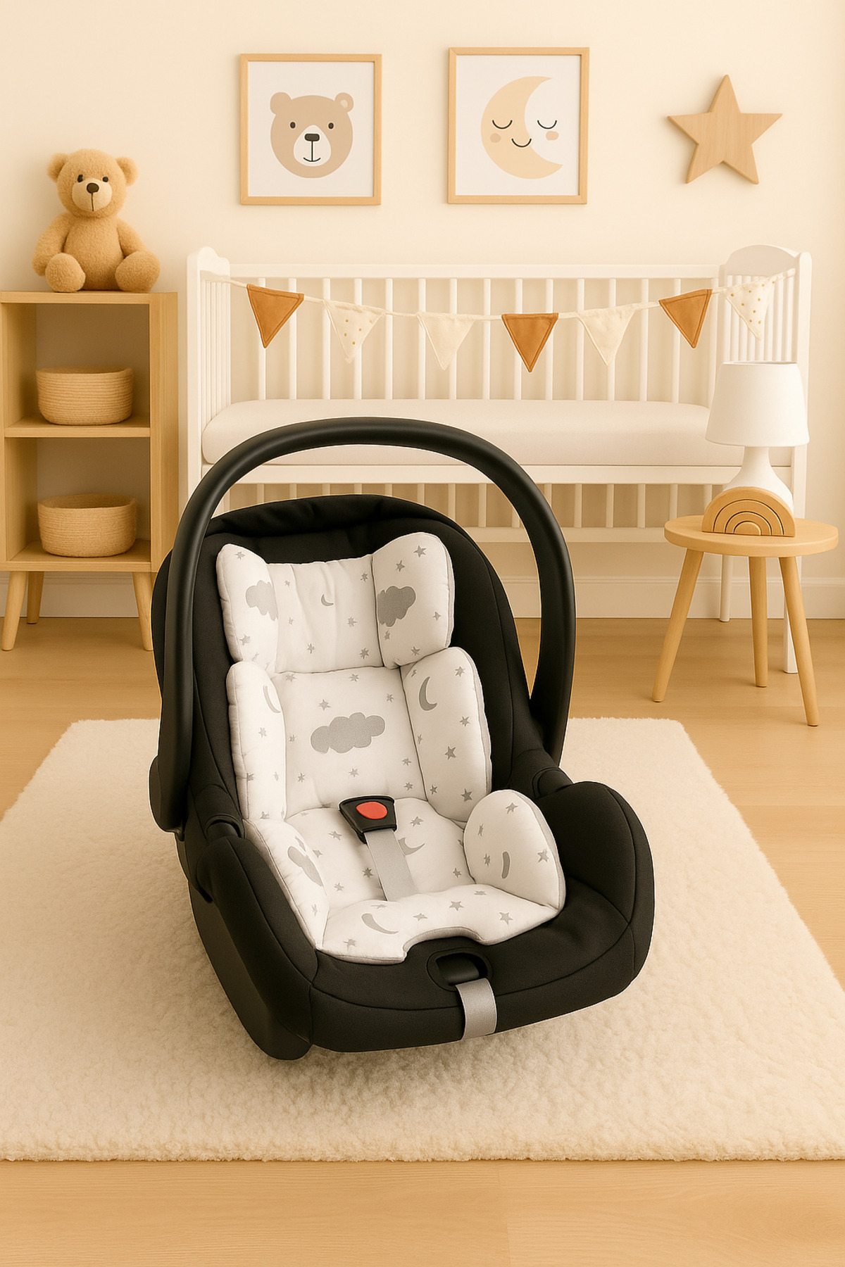 BeygeBaby %100 Pamuk Gri Bulutlu Müslin ve Pike Kumaştan Puset Minderi