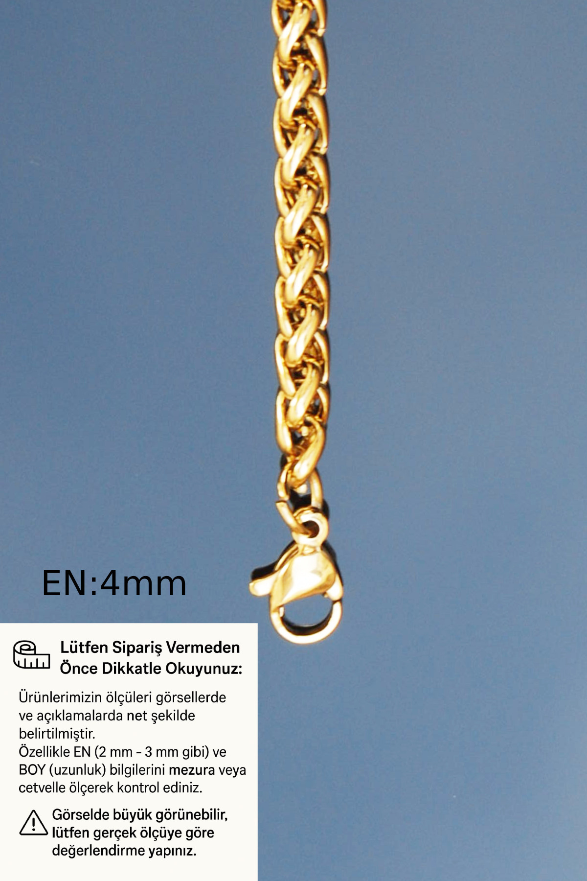 Rua Jewelry Çelik Italyan Örme Bileklik 4 Mm Altın Renk | Kararmaz ,unisex ,2 Yıl Garantili görsel 5