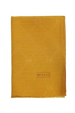 Vakko Monogram Pamuk İpek Şal 30011260-Koyu Sarı