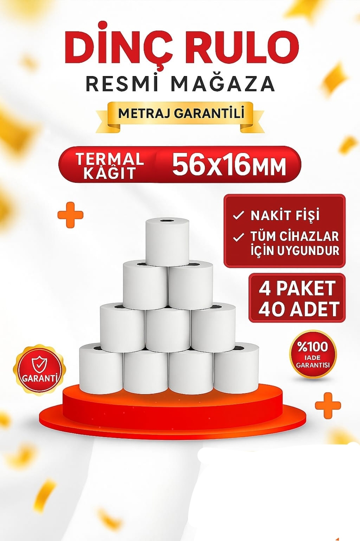 Dinç Thermal 56x16 yazarkasa Pos Rulosu 40'Adet Ekonomik paket-Pos Rulosu Pos Kağıdı