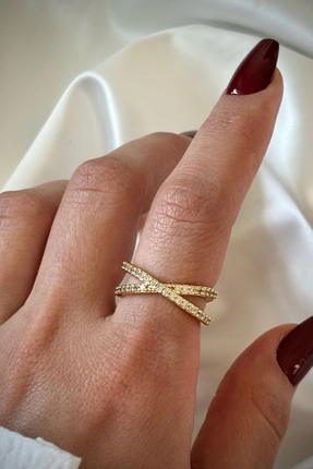 Leo'Stone Çapraz Tasarım Zirkon Taşlı Ayarlanabilir Kadın Yüzük