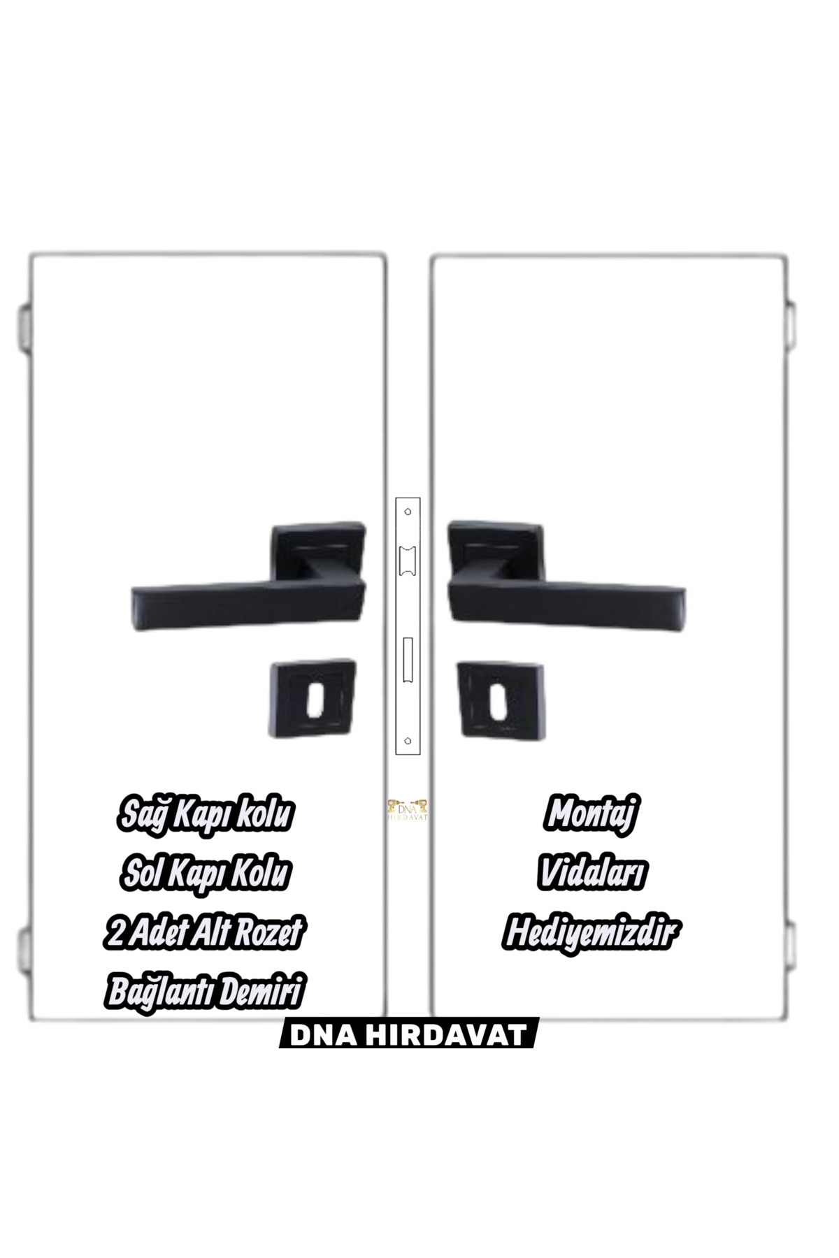 DNA HIRDAVAT Siyah Kare Rozetli Oda Kapı Kolu ( 1 Adet Sağ Kapı Kolu 1 Adet Sol Kapı Kolu 2 Adet Alt Rozet)