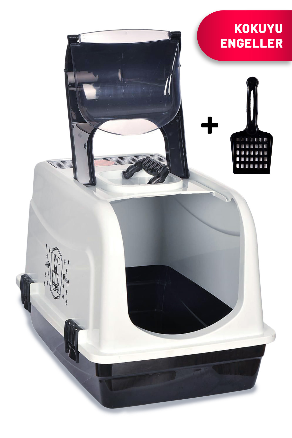 ModMio Kapalı Kedi Tuvaleti - Kokuyu Engelleyen Karbon Filtreli Polikarbon Kapak Kürek Hediyeli 33x50x32 cm