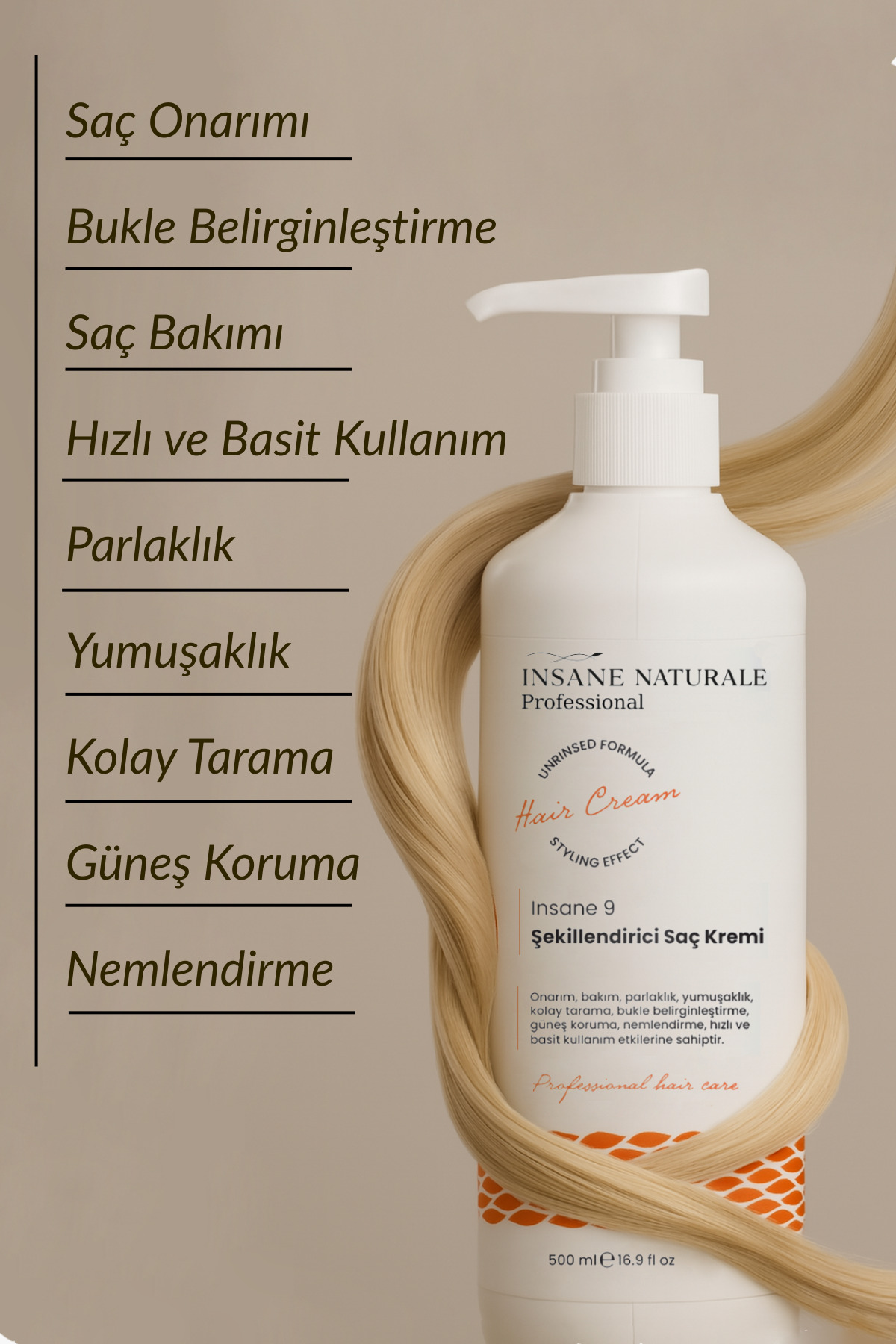 Şekillendirici, Bukle Belirginleştirici, Besleyici ve Onarıcı SPF 15 Saç Kremi(INSANE 9) 500 ml — INSNTR003 — تصویر 7 از 8