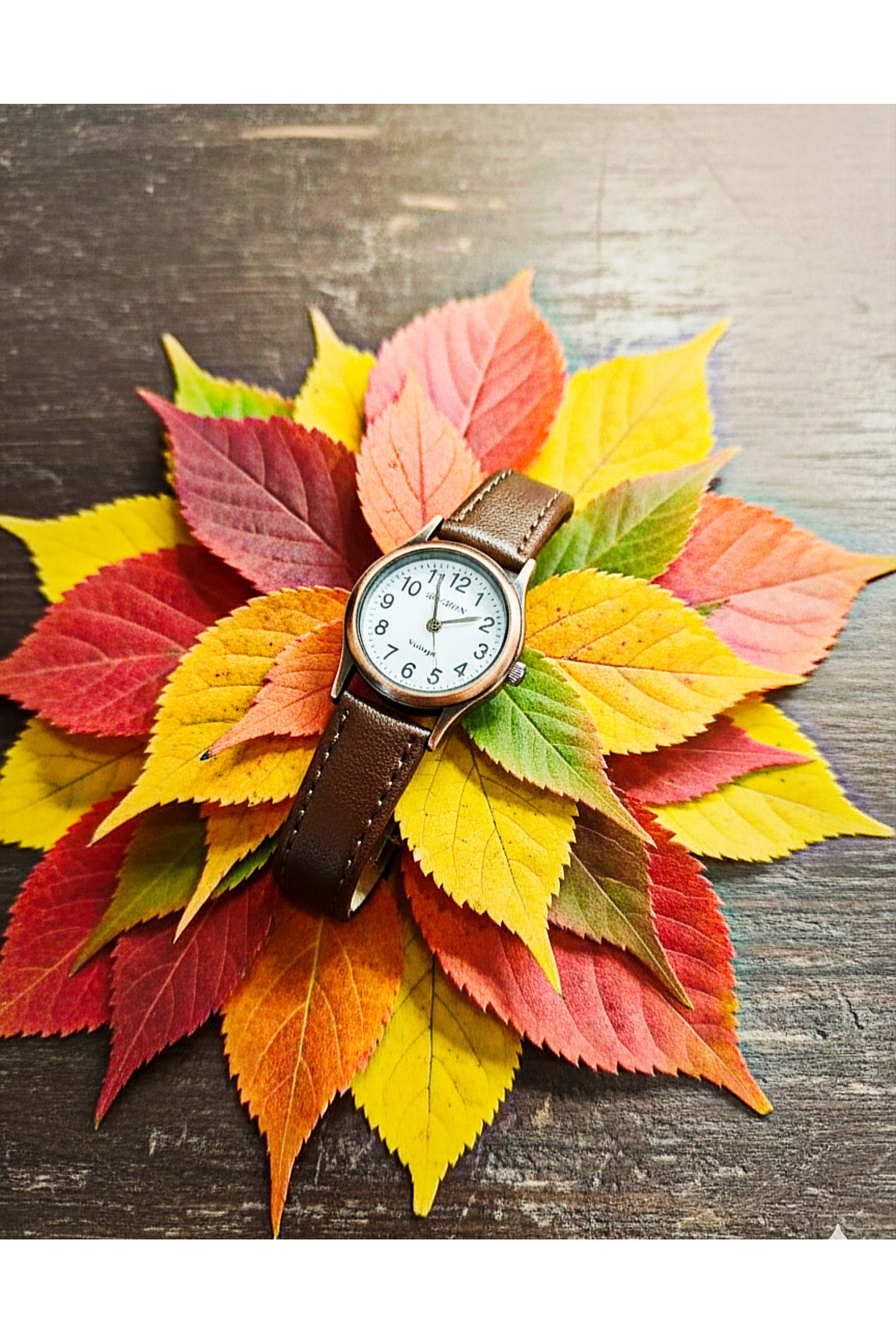 QUARTZ  Vintage Kadın Kol Saati Retro Minimal Model Koyu Kahve Hakiki Deri Kordon bb0084 - Görsel 4