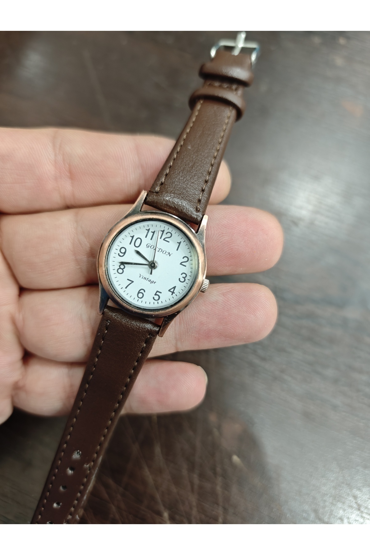 QUARTZ  Vintage Kadın Kol Saati Retro Minimal Model Koyu Kahve Hakiki Deri Kordon bb0084 - Görsel 7
