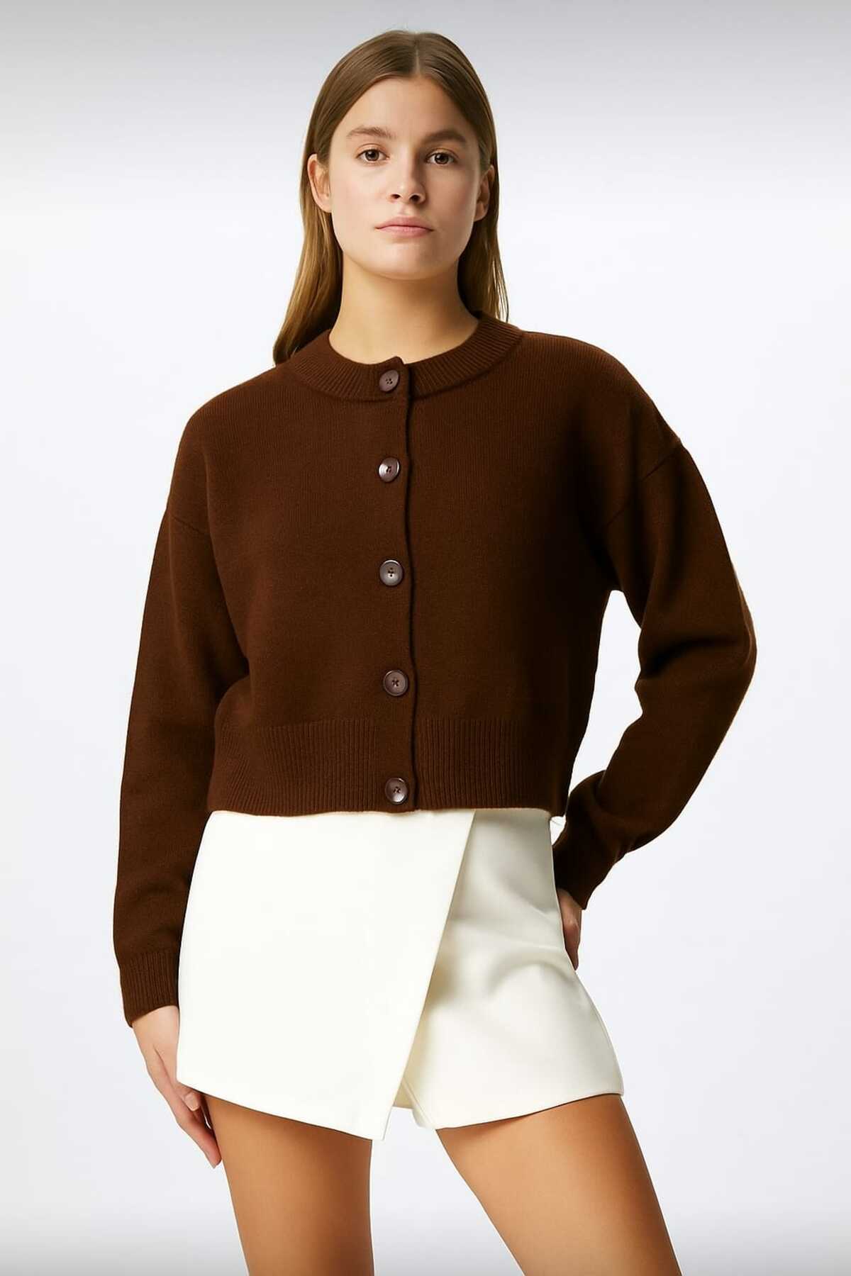 LUSHİGO  Kadın Crop Örgü Hırka - Görsel 3