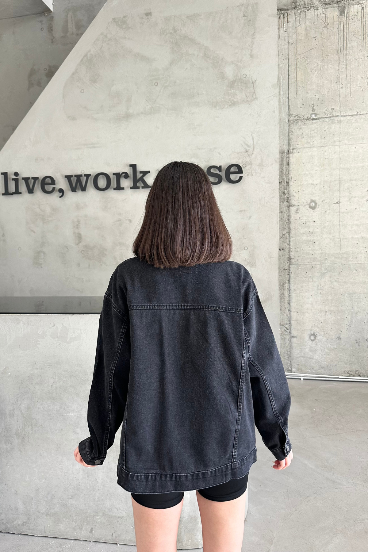 XRAY JEANS Kadın Jeans Uzun Düğmeli Oversize Siyah Kot Ceket görsel 5