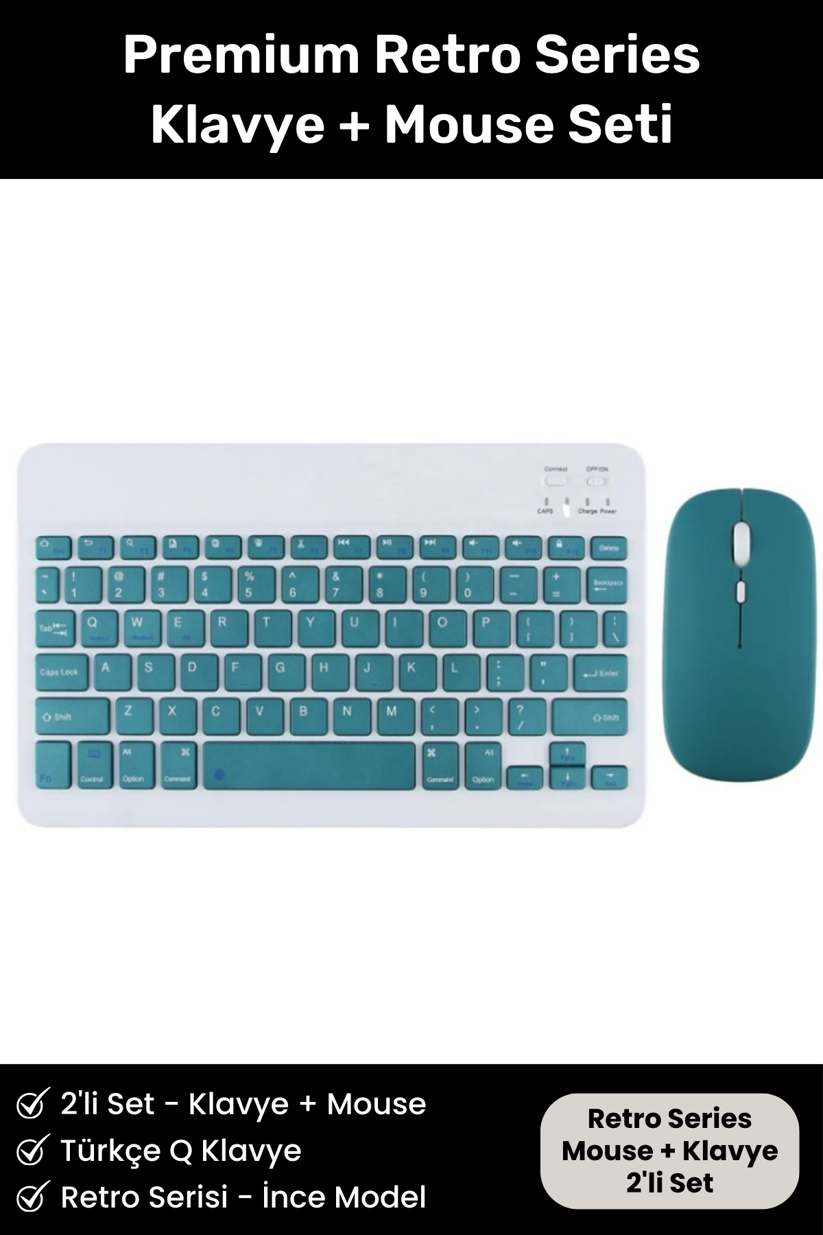 Retro Serisi Ultra İnce Kablosuz Tüm PC Telefon Tabletlere UyumluPortable Türkçe Q Klavye Mouse Set