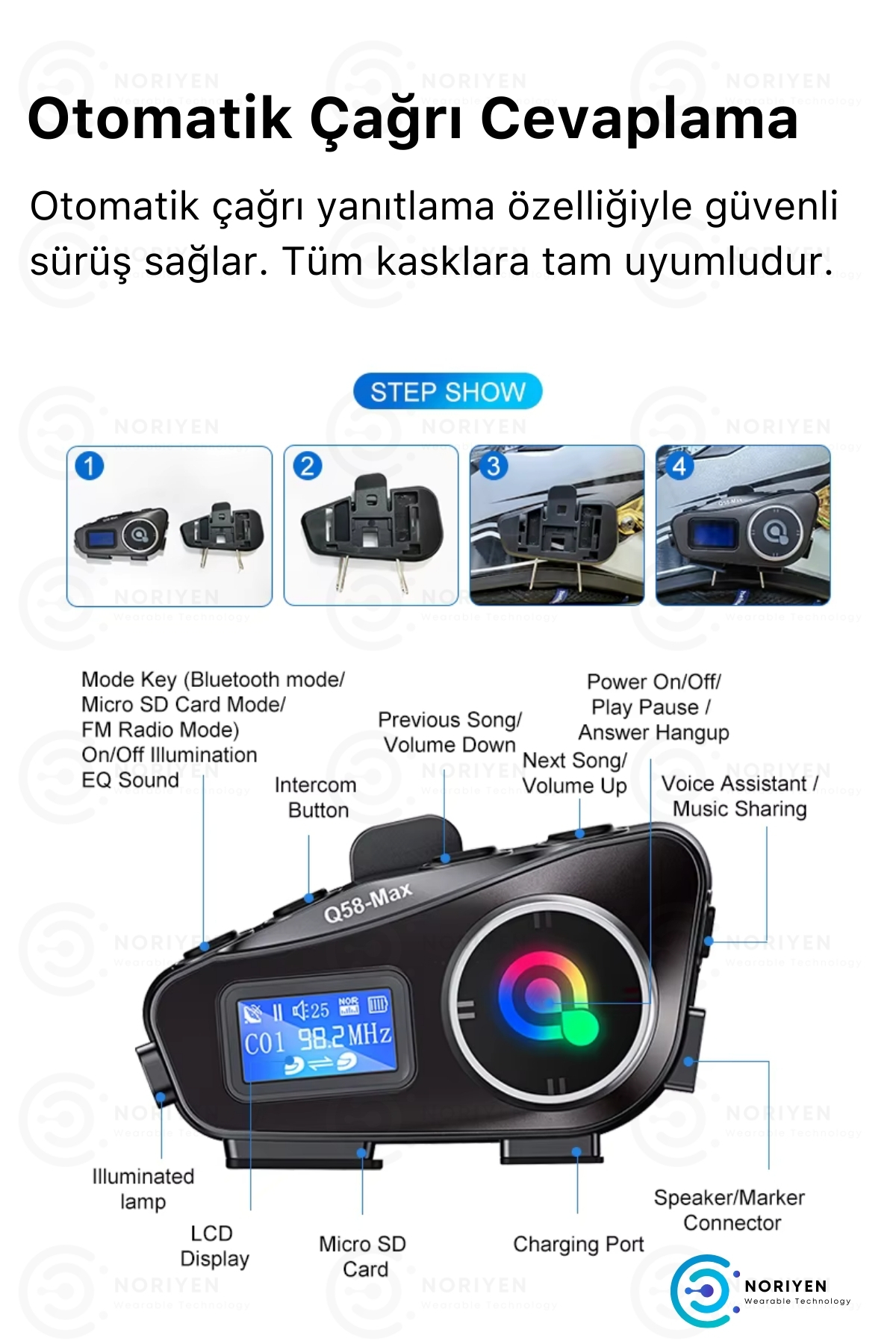 Yeni Nesil Motosiklet Kask Interkom Mikrofonlu Gürültü Engelleyici 500M Q58 Max Bluetooth Kulaklık
