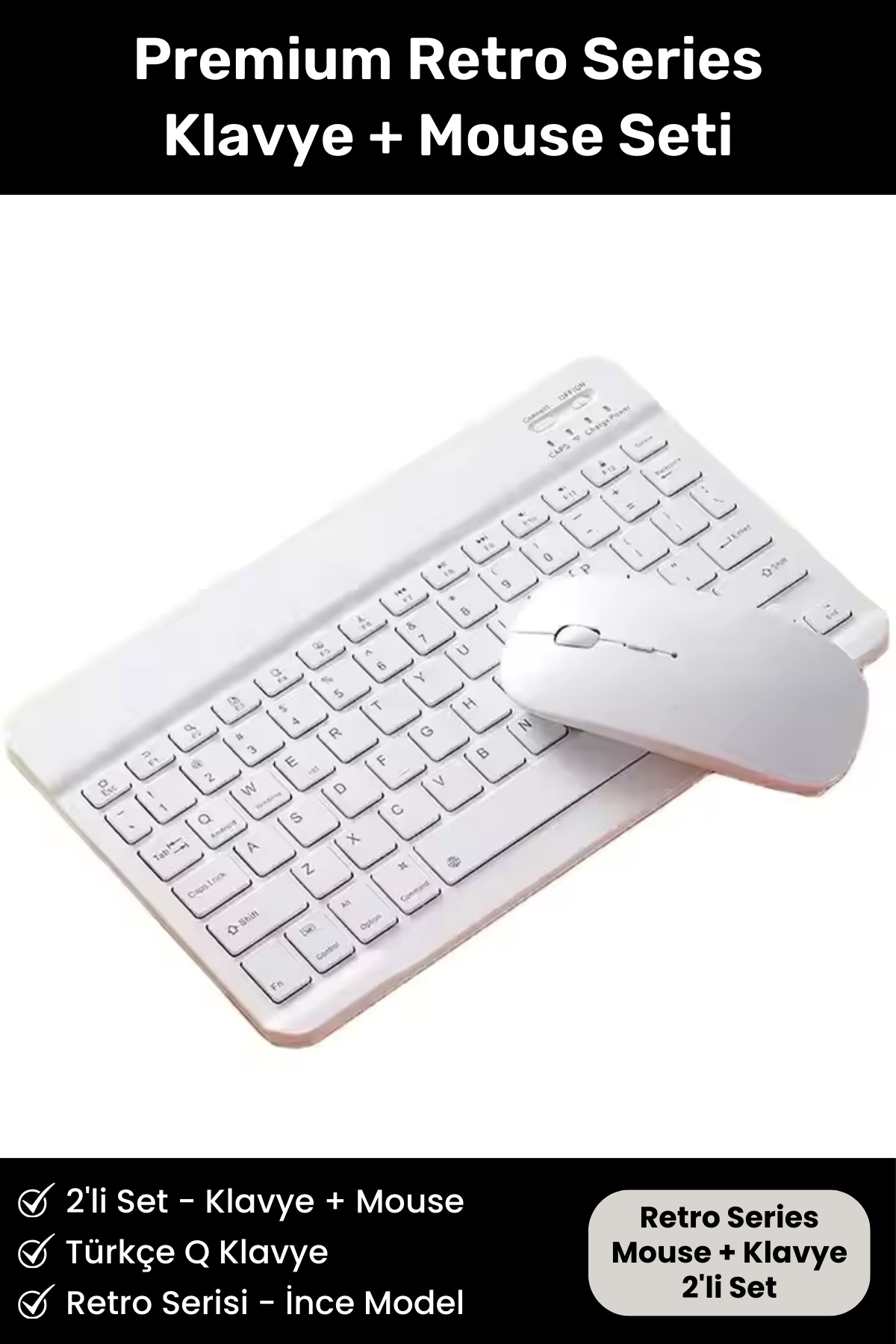 Noriyen Retro Serisi Ultra İnce Kablosuz Tüm PC Telefon Tabletlere UyumluPortable Türkçe Q Klavye Mouse Set