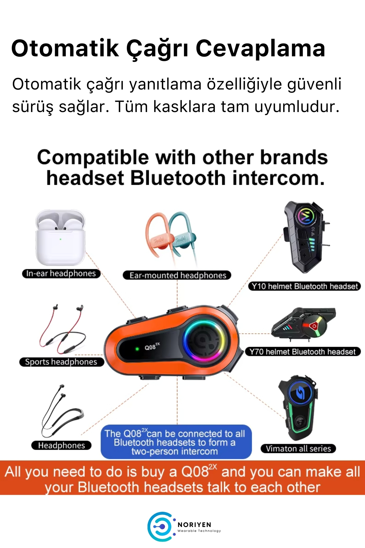Yeni Nesil Motosiklet Kask Q08 2X 1000M Interkom Mikrofonlu Gürültü Engelleyici Bluetooth Kulaklık