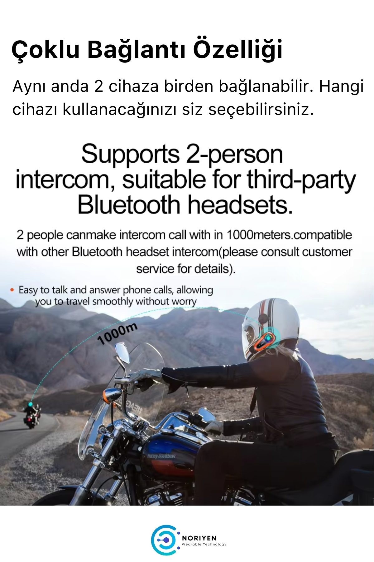 Yeni Nesil Motosiklet Kask Q08 2X 1000M Interkom Mikrofonlu Gürültü Engelleyici Bluetooth Kulaklık