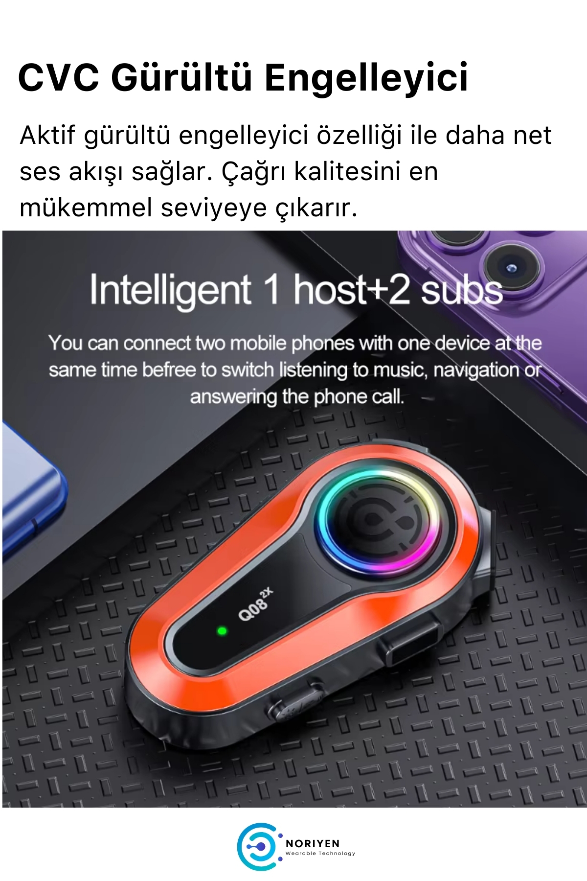 Yeni Nesil Motosiklet Kask Q08 2X 1000M Interkom Mikrofonlu Gürültü Engelleyici Bluetooth Kulaklık