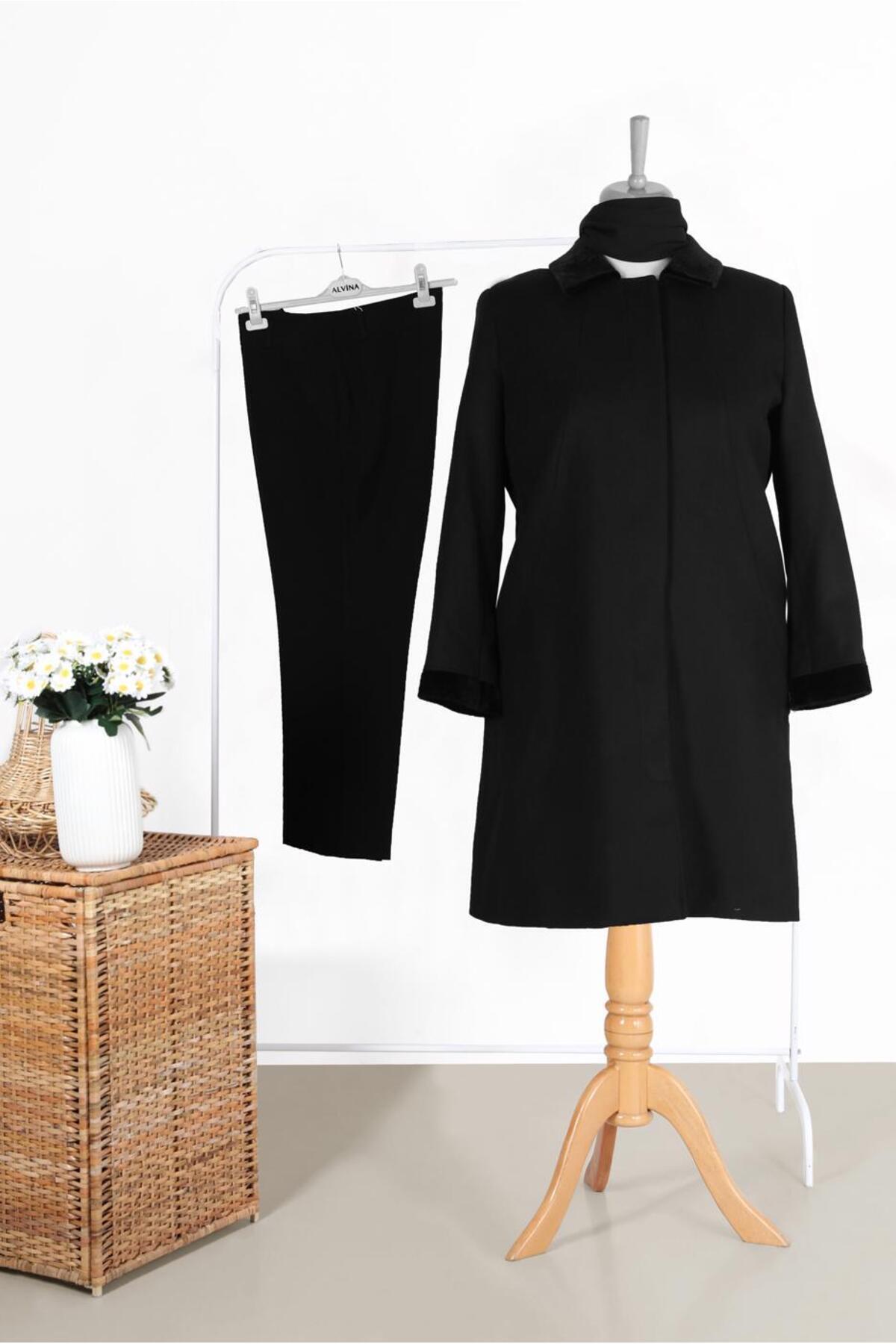 آلوینا کت با یقه خزدار طرح‌دار ۹۰۰۶۰-۱