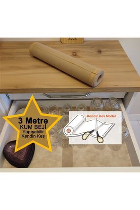 Perisfer Yapışabilir Kum Beji 3mt Kendin Kes Kaymaz-kaydırmaz Çekmece Dolap D...