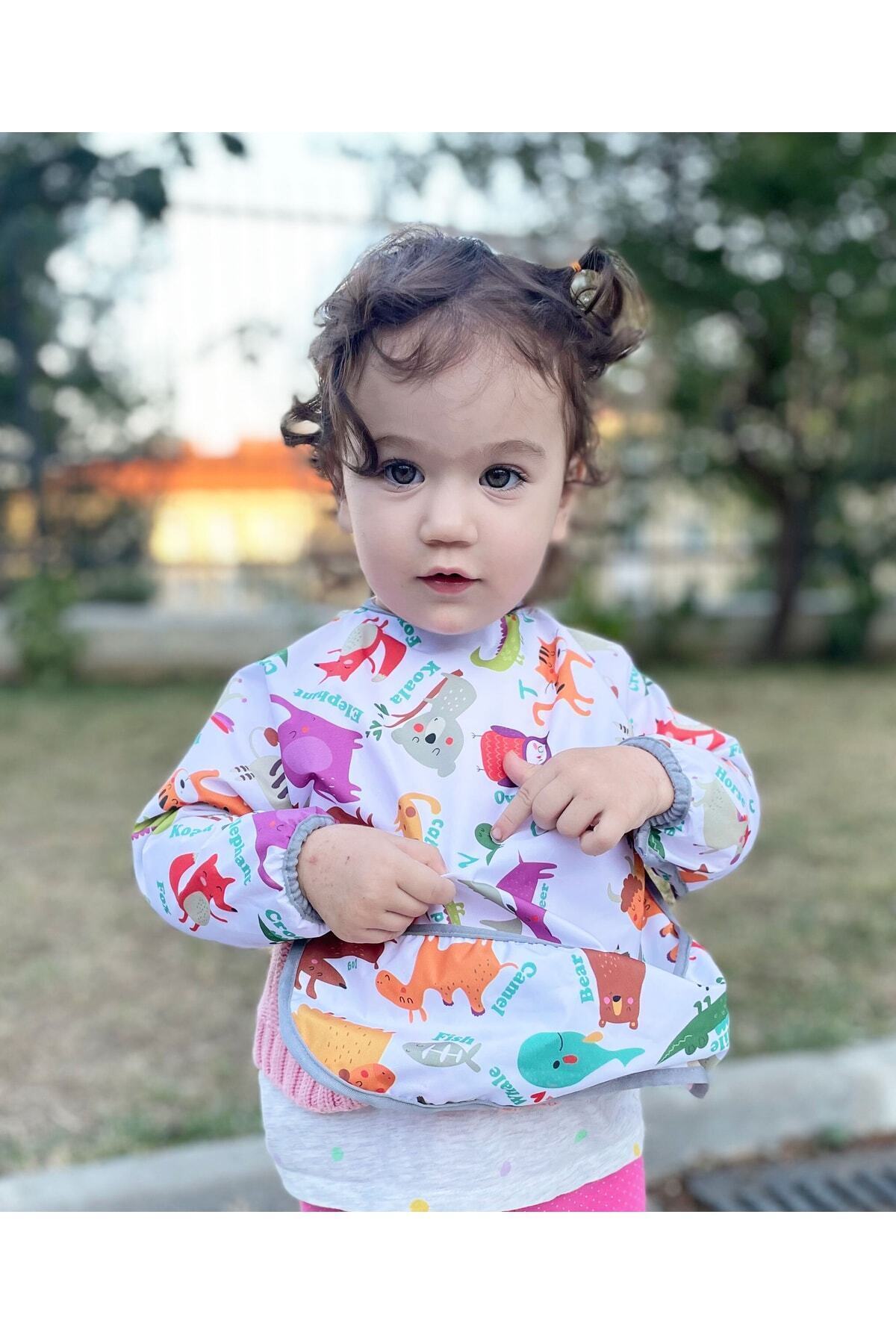 yorni 6-24ay, Zoo, Uzun Kollu, Sıvı Geçirmez, Makinede Yıkanabilir, Cepli, Cırtlı Bebek Mama Önlüğü fotoğrafı 2 (önizleme)