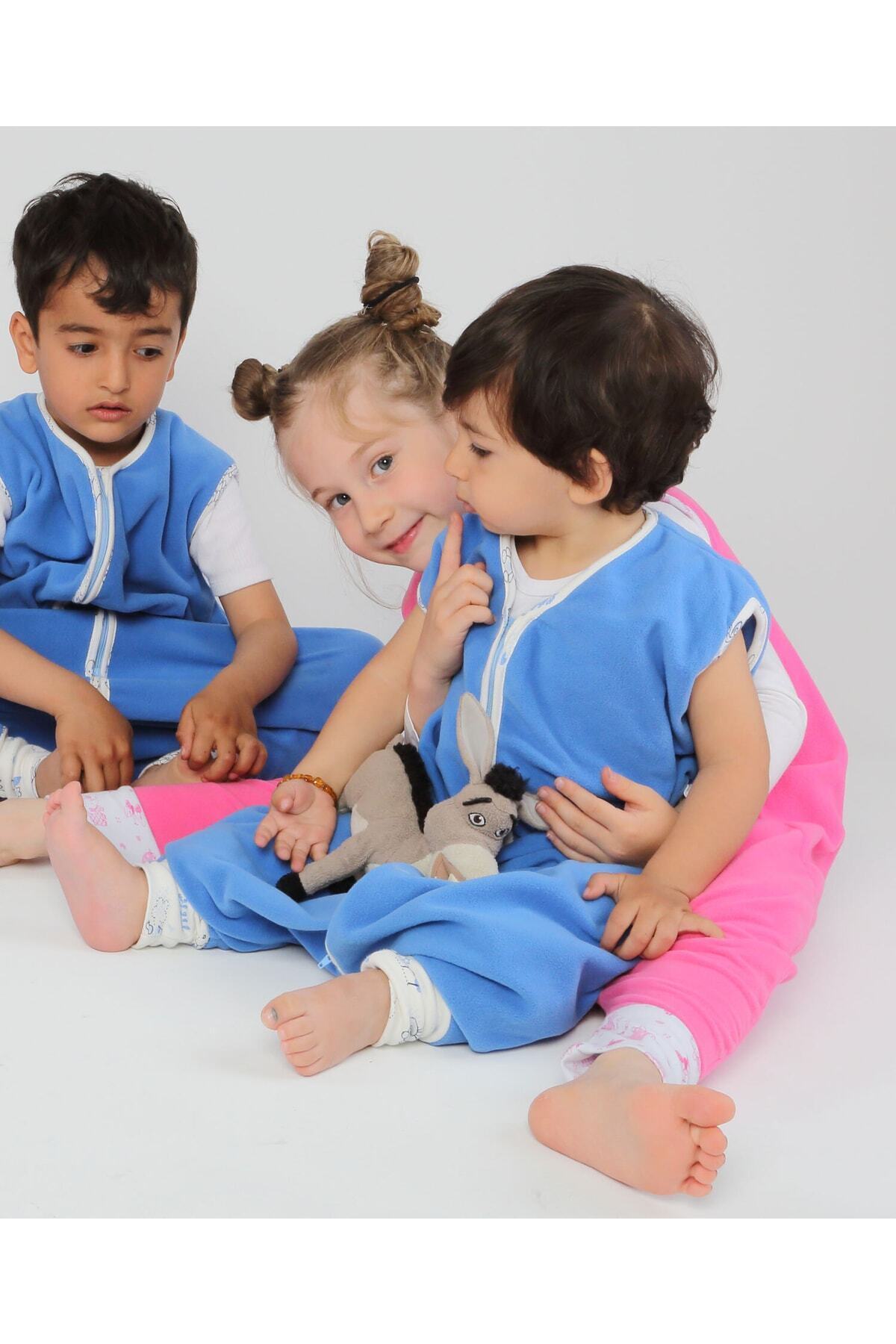 yorni Ayaklı Mavi Kolsuz Mikro Polar Bebek Çocuk Uyku Tulumu fotoğrafı 5 (önizleme)