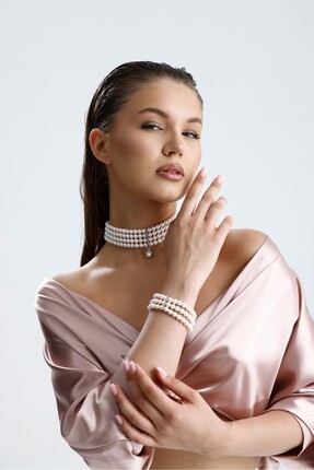 Birinci1926 Choker Zirkon Taşlı Doğal İnci Kolye