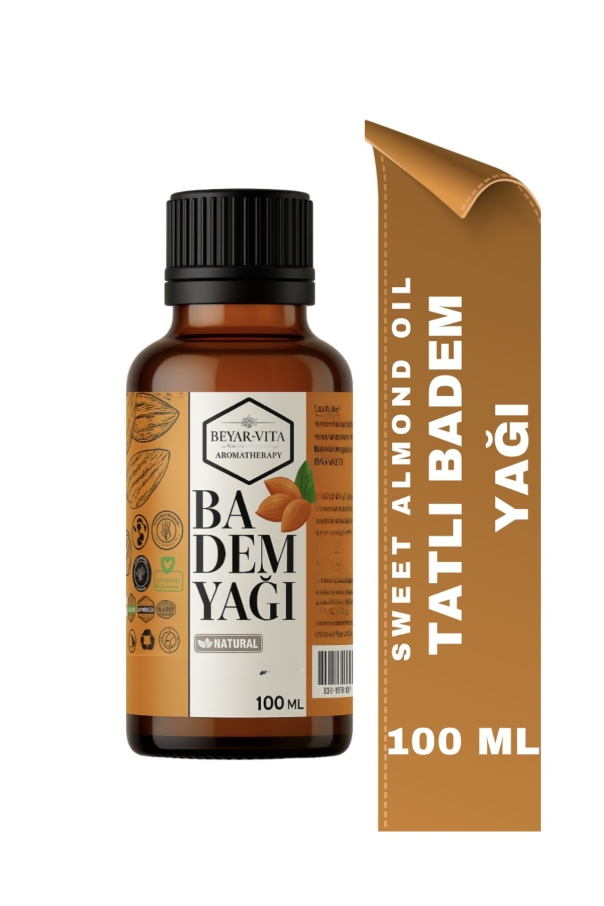 BEYARVİTA Tatlı Badem Yağı 100 ml – Soğuk Sıkım – Cam Şişe – Katkısız – Özel Kapaklı - sweet almond oil