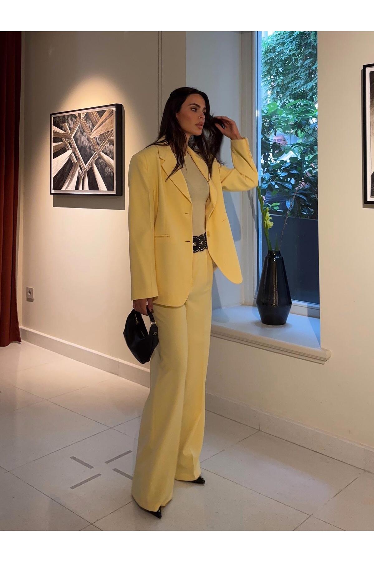 Juste  Oversize Kolları Dikiş Detaylı Blazer Ceket Butter Yellow - Görsel 4