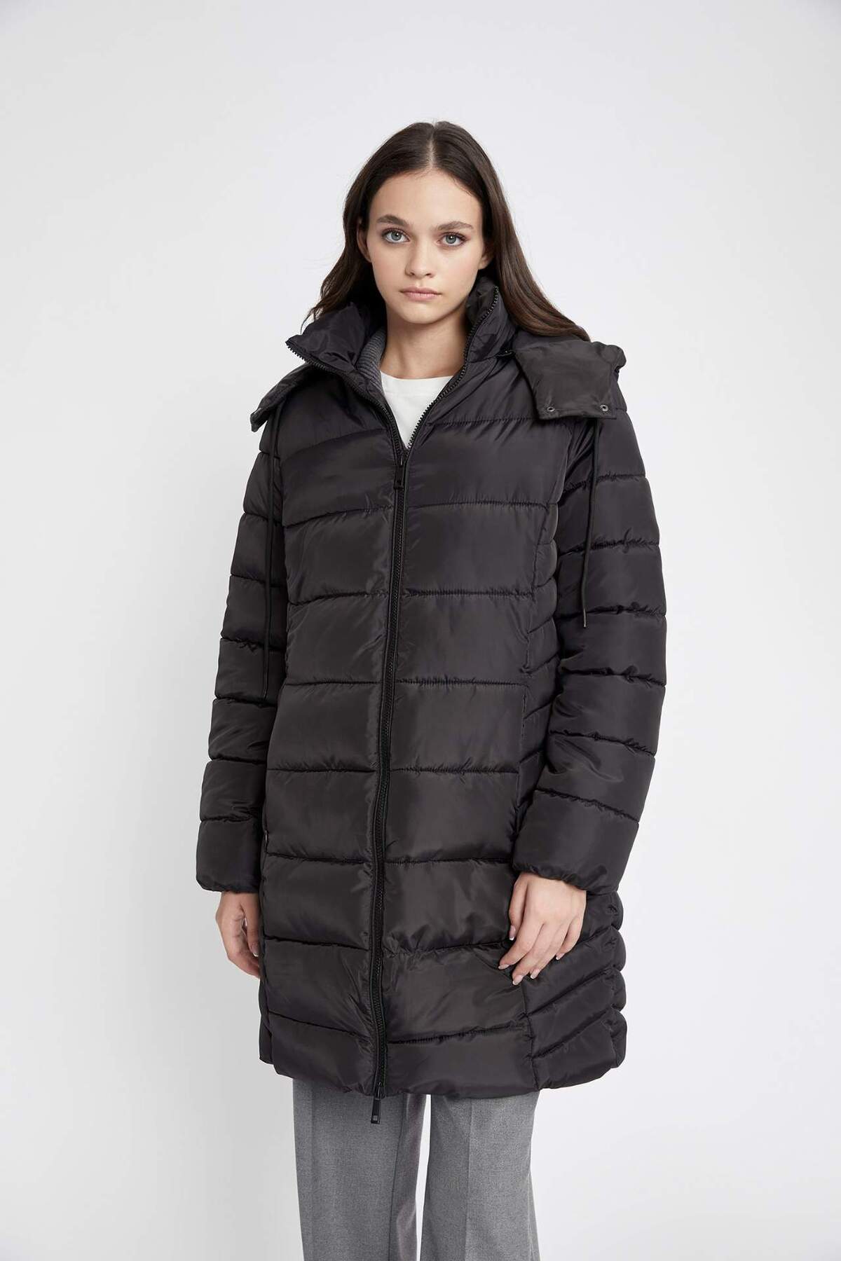 Defacto  Puffer Şişme Uzun Mont Parka Su Geçirmez Regular Kalıp Çıkarılabilir Kapüşonlu A1315AX24WN - Görsel 7