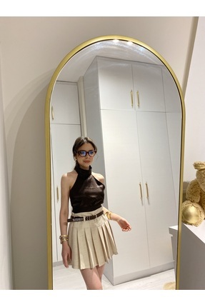 EMOŞŞBUTİK Keten Pileli Kemerli Etek