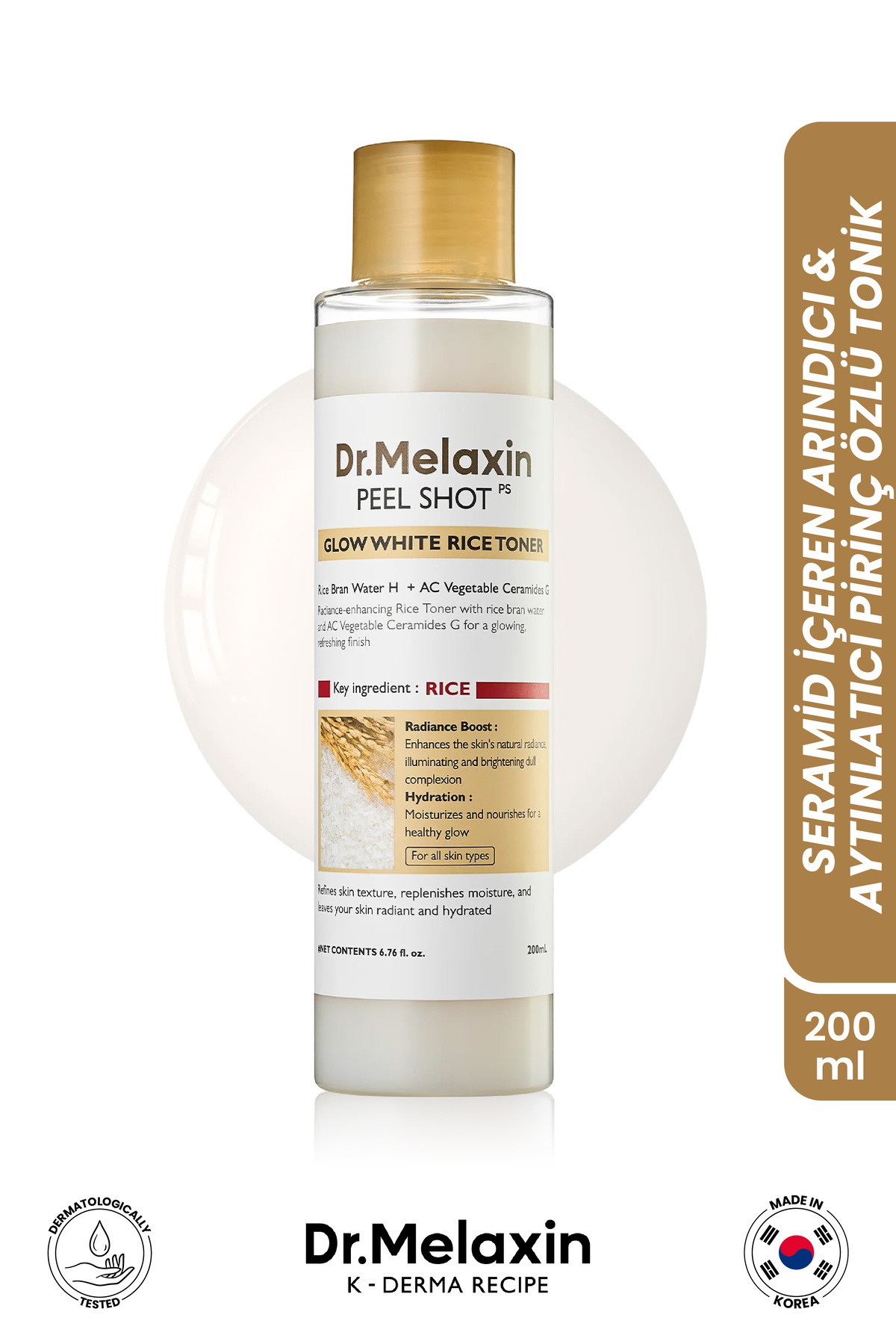 Dr.Melaxin Pirinç Özü & Niasinamid-Seramid İçeren Tonik – Peeling Ve Aydınlatıcı Çift Etkili Bakım (200ML)
