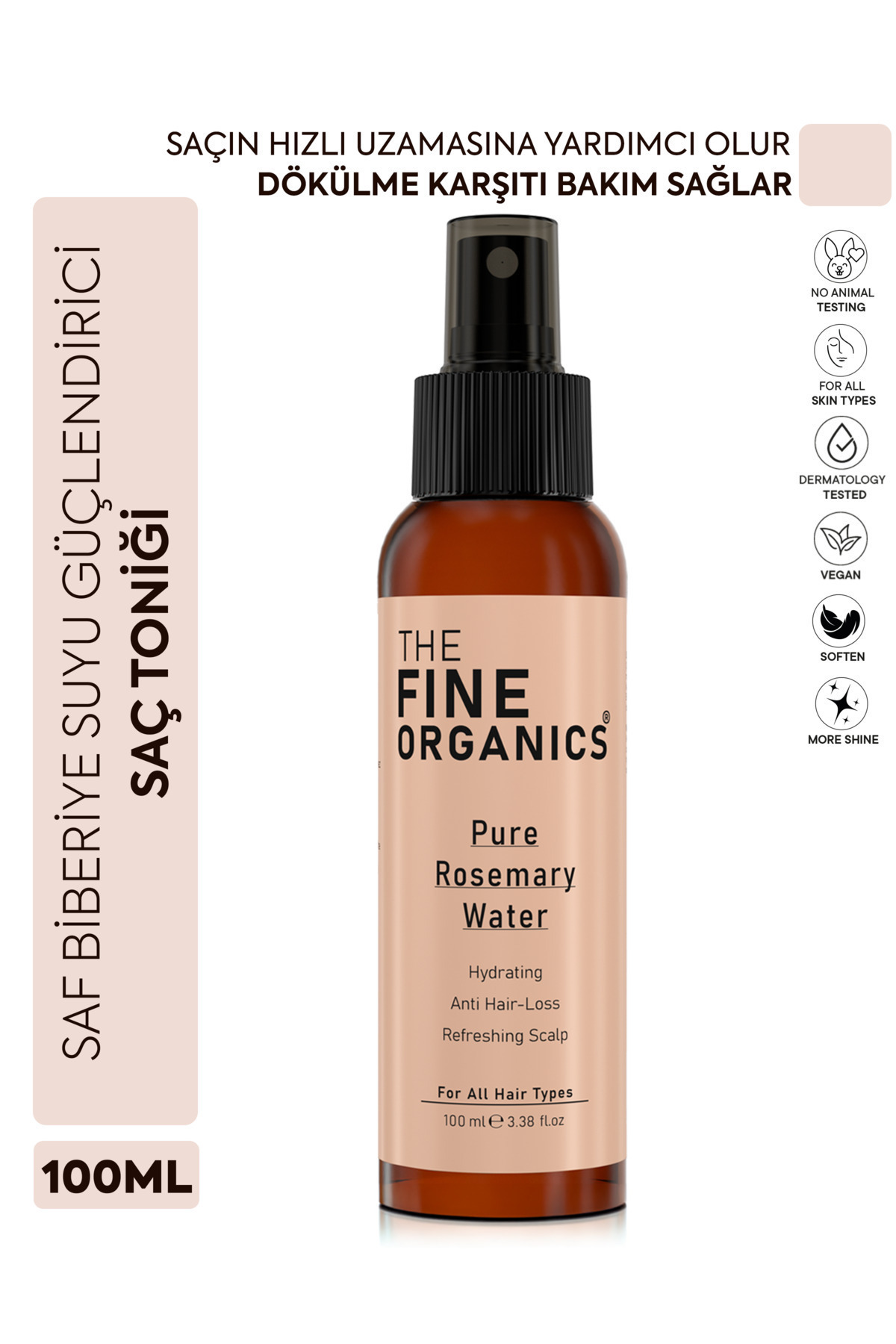 THE FINE ORGANICS Saf Biberiye Suyu Güçlendirici, Dökülme Karşıtı ve Hızlı Uzama Etkili Saç Toniği, 100ml